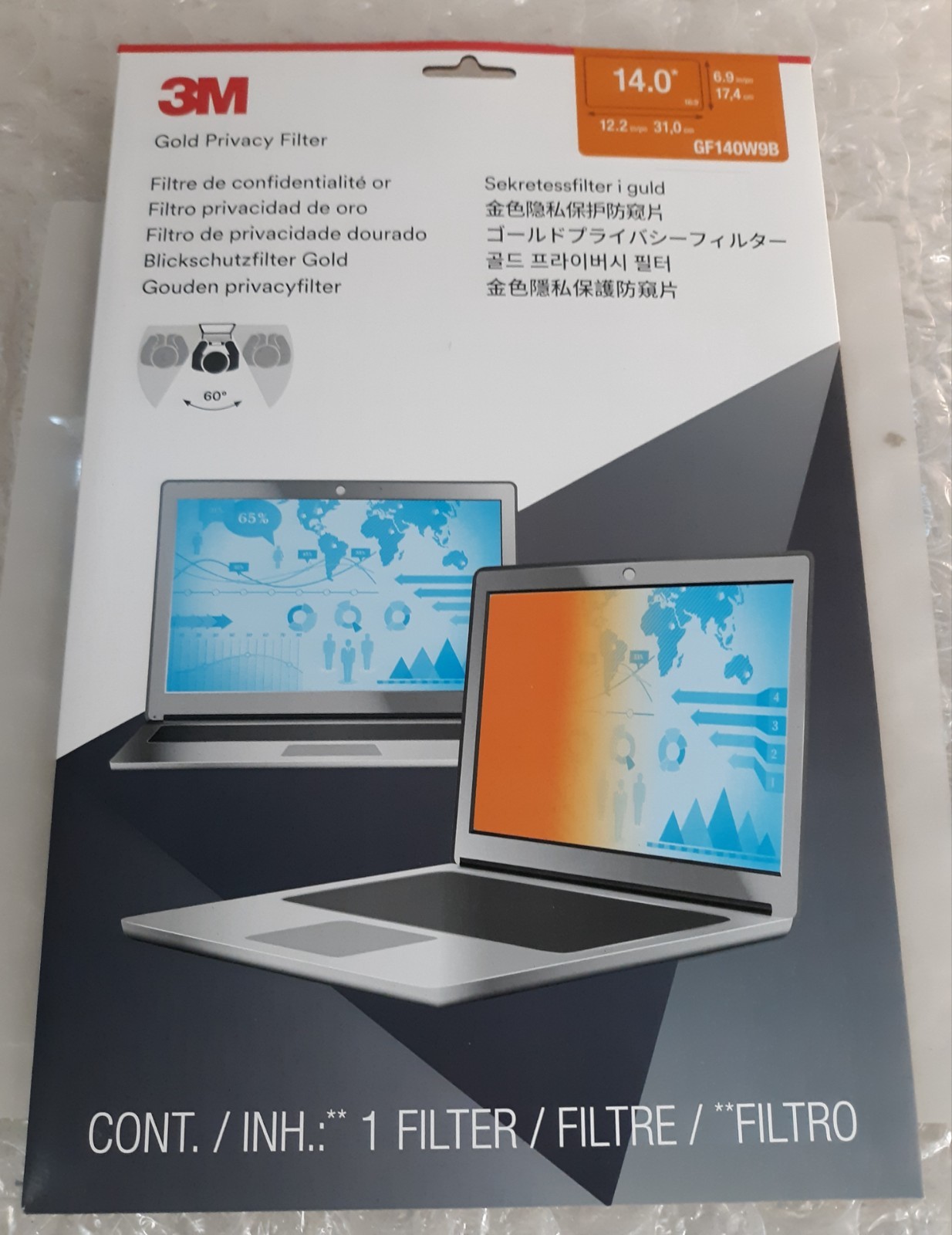 3M GF140W9B Gold Privacy Filter for 14" Widescreen Laptop NEW *SEALED*