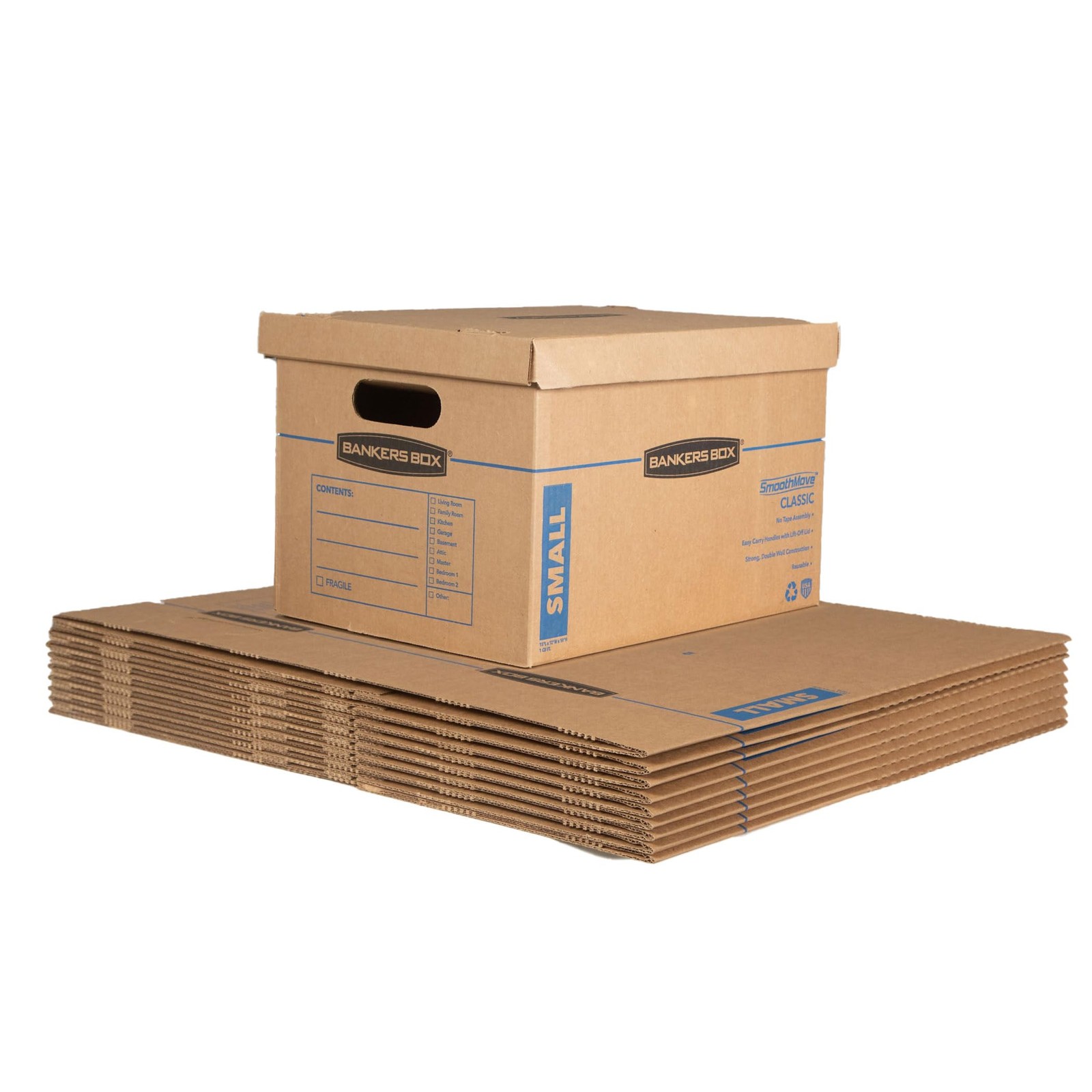 Moving Box Small 10 Pack 15 x 12 x 10 Ieinforced Handles Bankers Classic