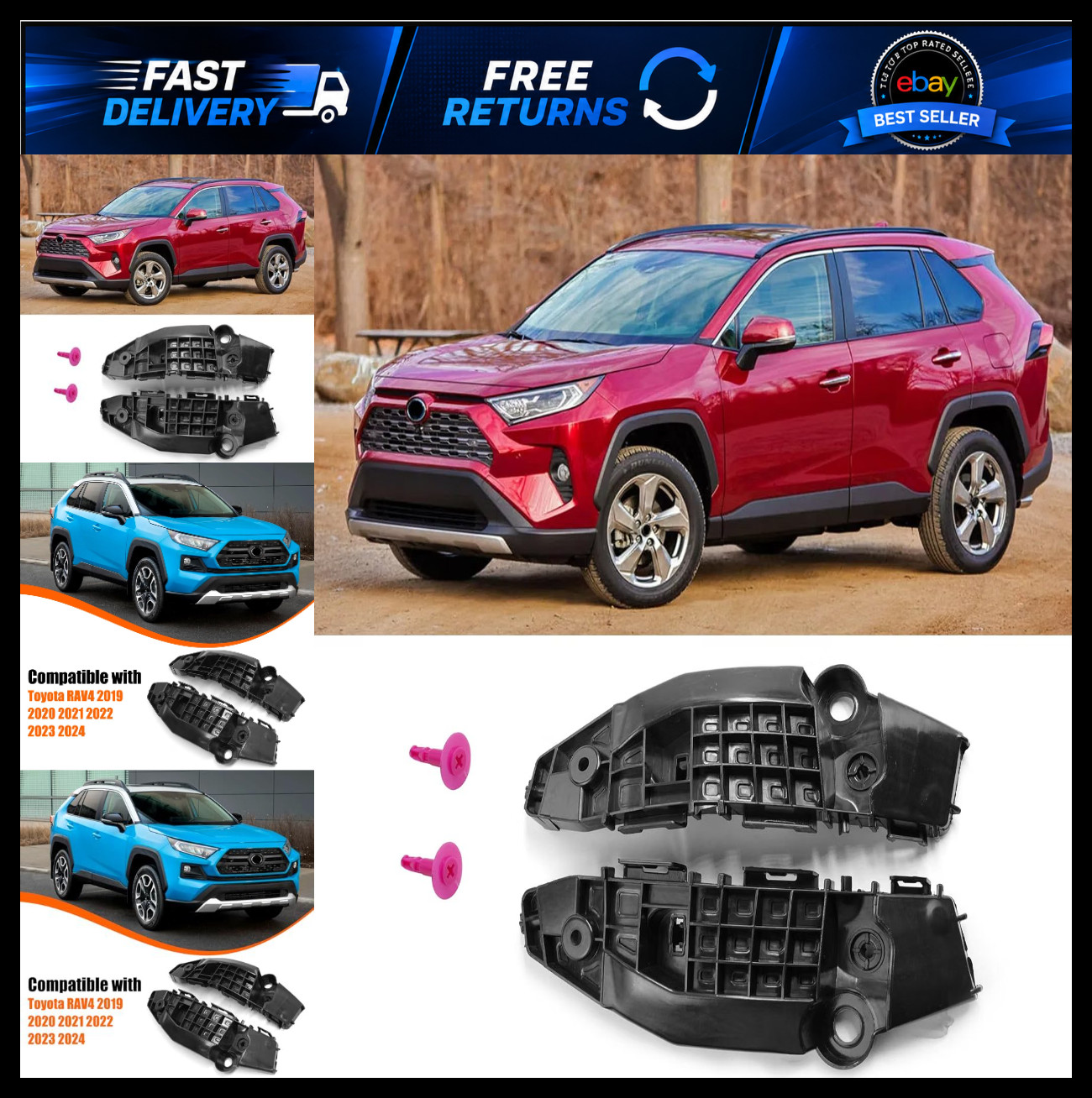 Yumzeco 2PCS Compatible with Toyota RAV4 Bumper Brackets 2019-2024
