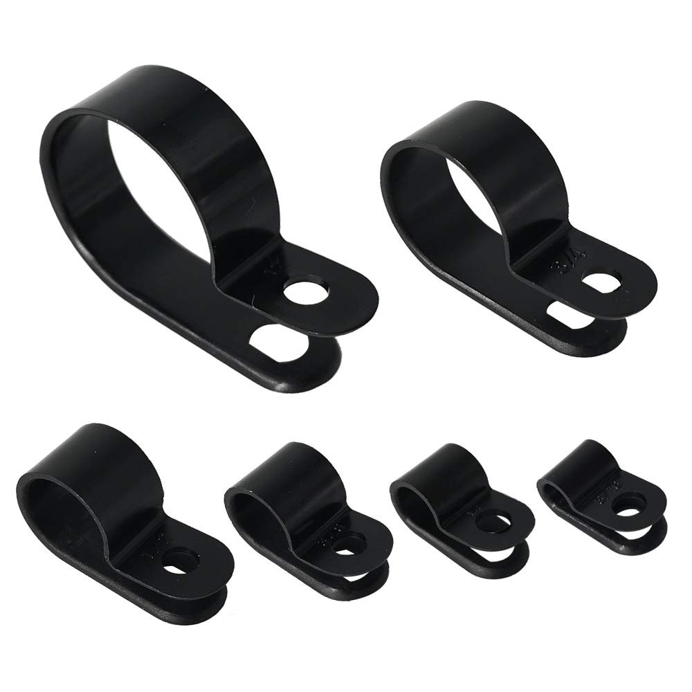 Cable Clamp 200 Pcs Black Nylon Screws Plastic R-Type Cable Clamp Clips Faste...