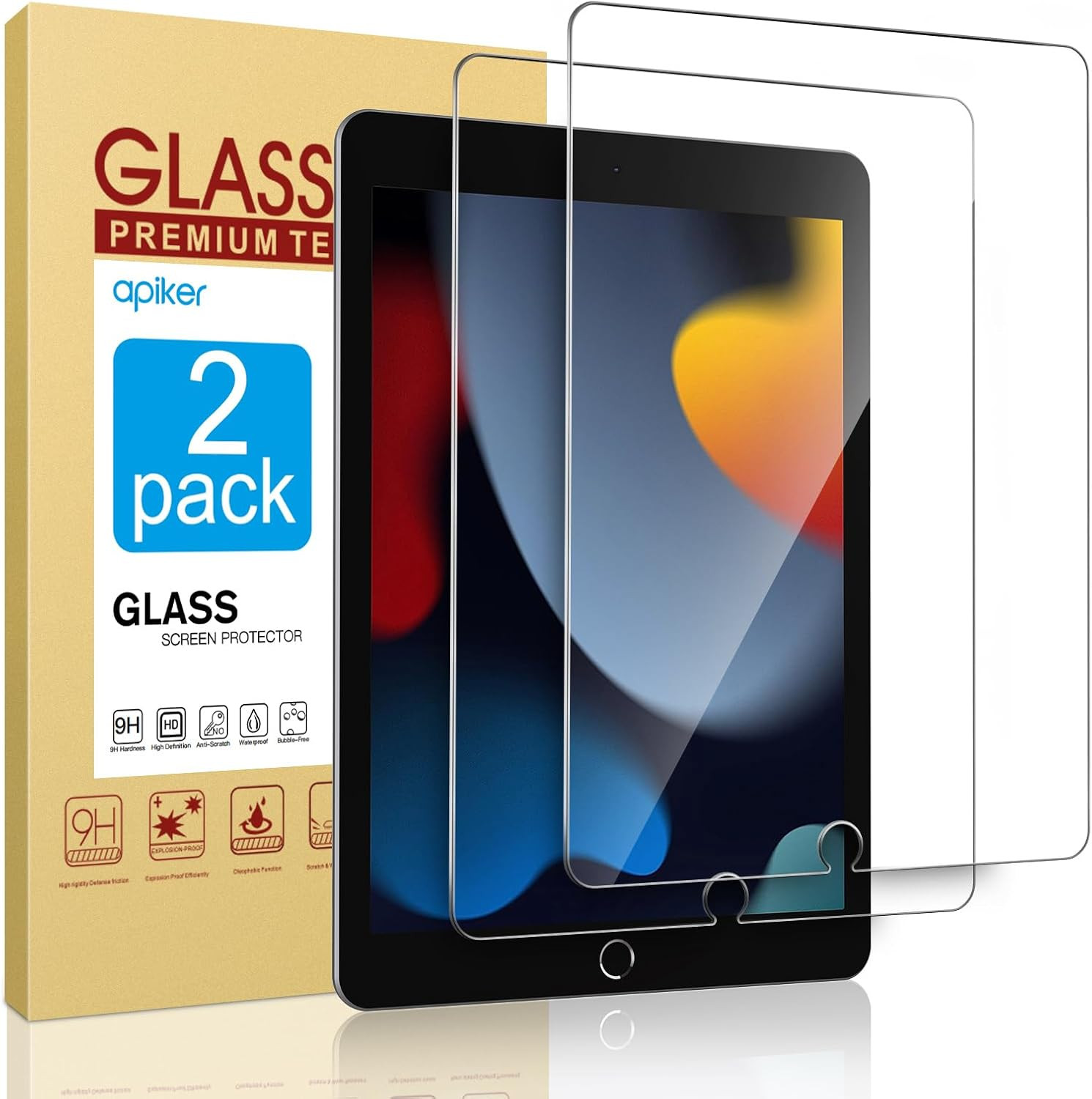 Apiker Screen Protector for Ipad 9Th 8Th 7Th Generation 10.2 Inch 2 Pack