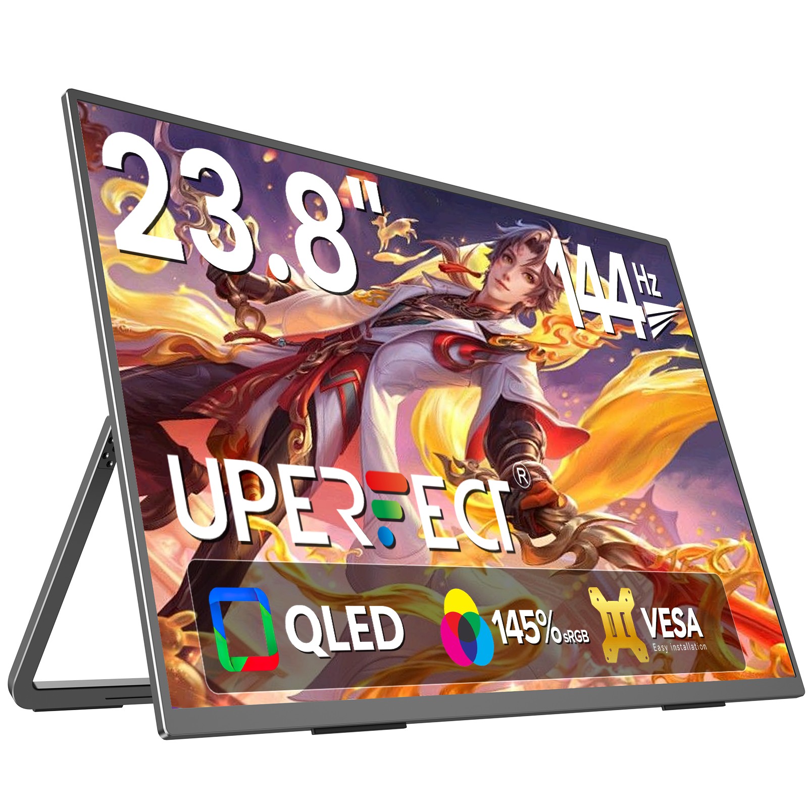 UPERFECT 144Hz 23.8 Inch Portable Monitor 1080P FHD VESA & Foldable Kickstand