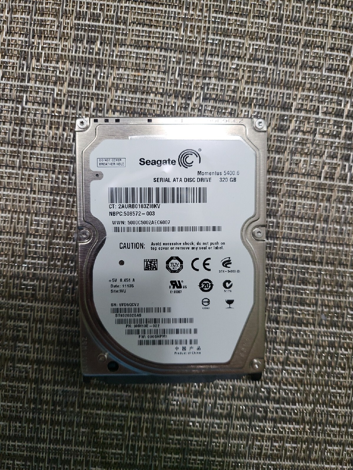 Seagate ST9320325AS P/N:9HH13E-022 FW:0005HPM1 SU Laptop 320GB 2.5" SATA HDD