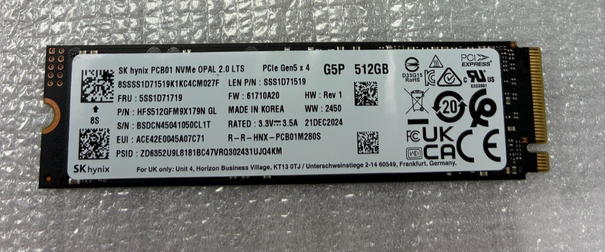 Lenovo SK Hynix PCB01 NVMe - Gen 5 G5P G5 - HFS512GFM9X179N 512GB SSD - New Pull