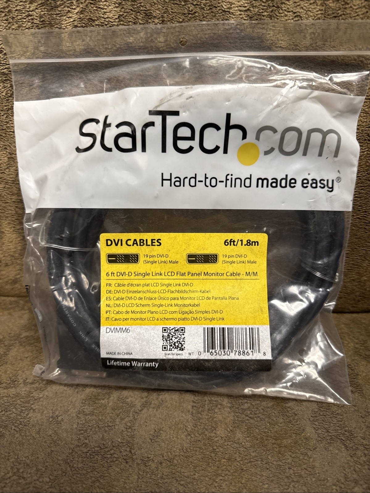 NEW Startech 6ft DVI-D SIngle Link Video Cable 19-pin Male to Male DVIDDMM6