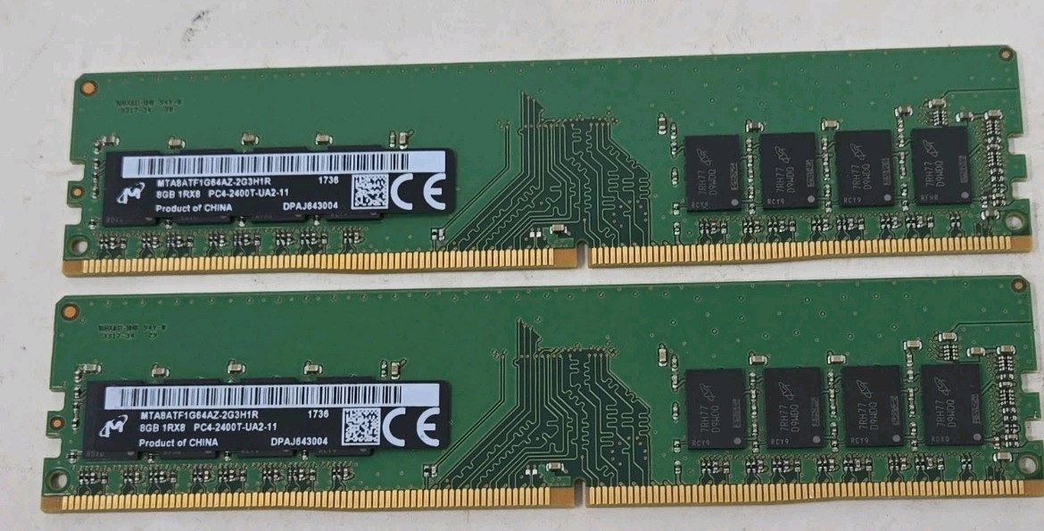Micron 16GB Kit 2x8GB PC4- 2400T 1Rx8 Desktop RAM MTA8ATF1G64AZ-2G3H1R Memory