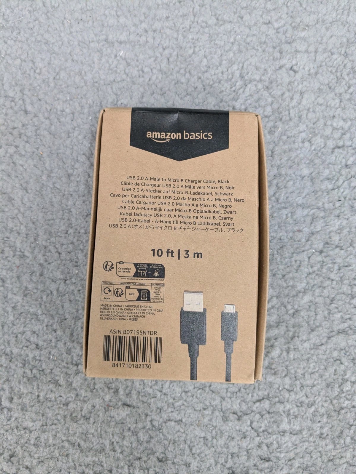 Amazon Basics Black 10 Feet Long USB Cable 2.0 A Male to Micro B Charger