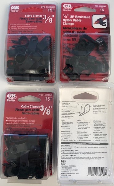 Gardner Bender PPC-1538UVB 3/8" Black Plastic Cable Clamps 4 - 15 Packs USA