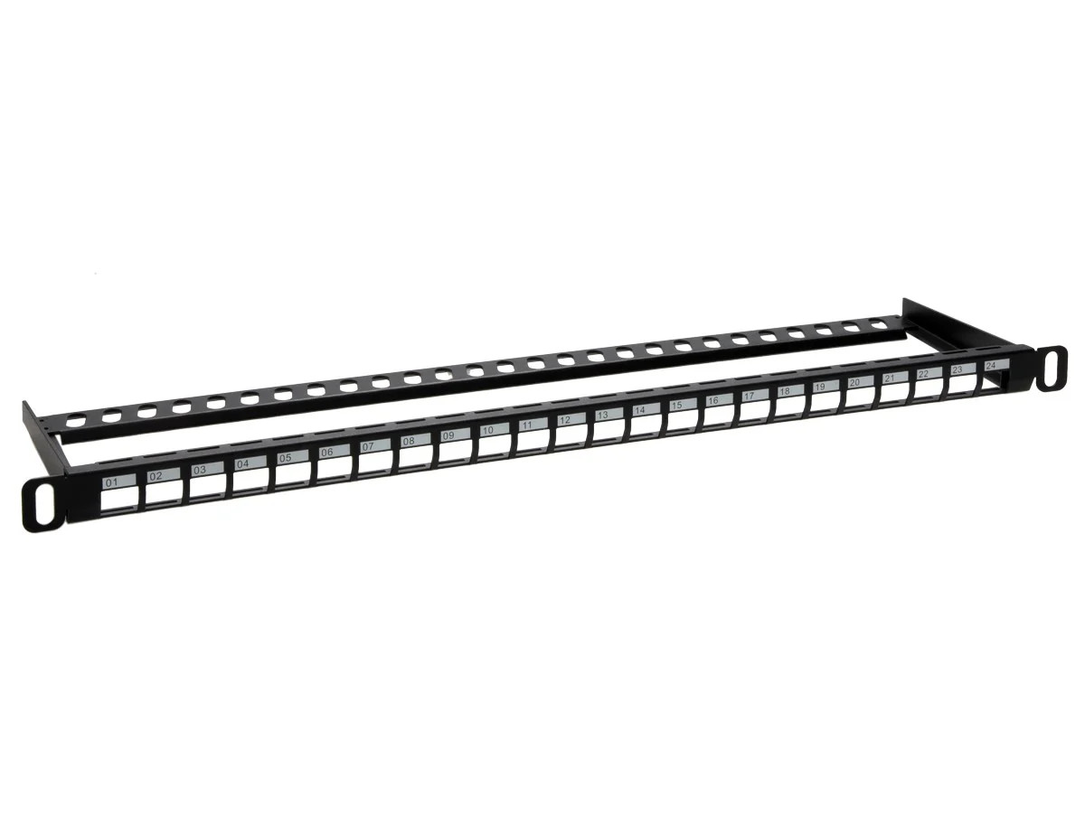Monoprice 24-port Blank Keystone UTP Patch Panel Half-U w/ Wire Support Bar TAA