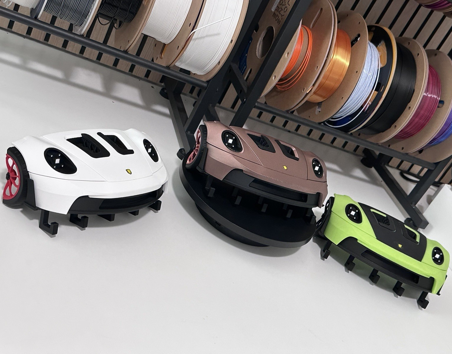 Porsche GT3 3D Printer Filament Spool Holder Rack Mount, Car-Shaped Display Set