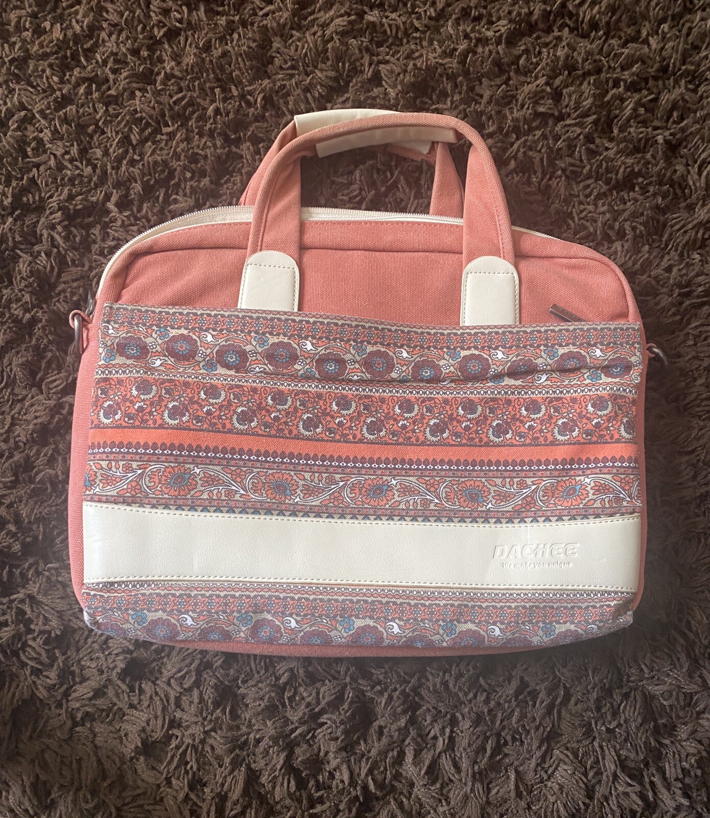 DACHEE Laptop Computer Bag Orange Floral Boho Design.. Messenger Case Sleeve