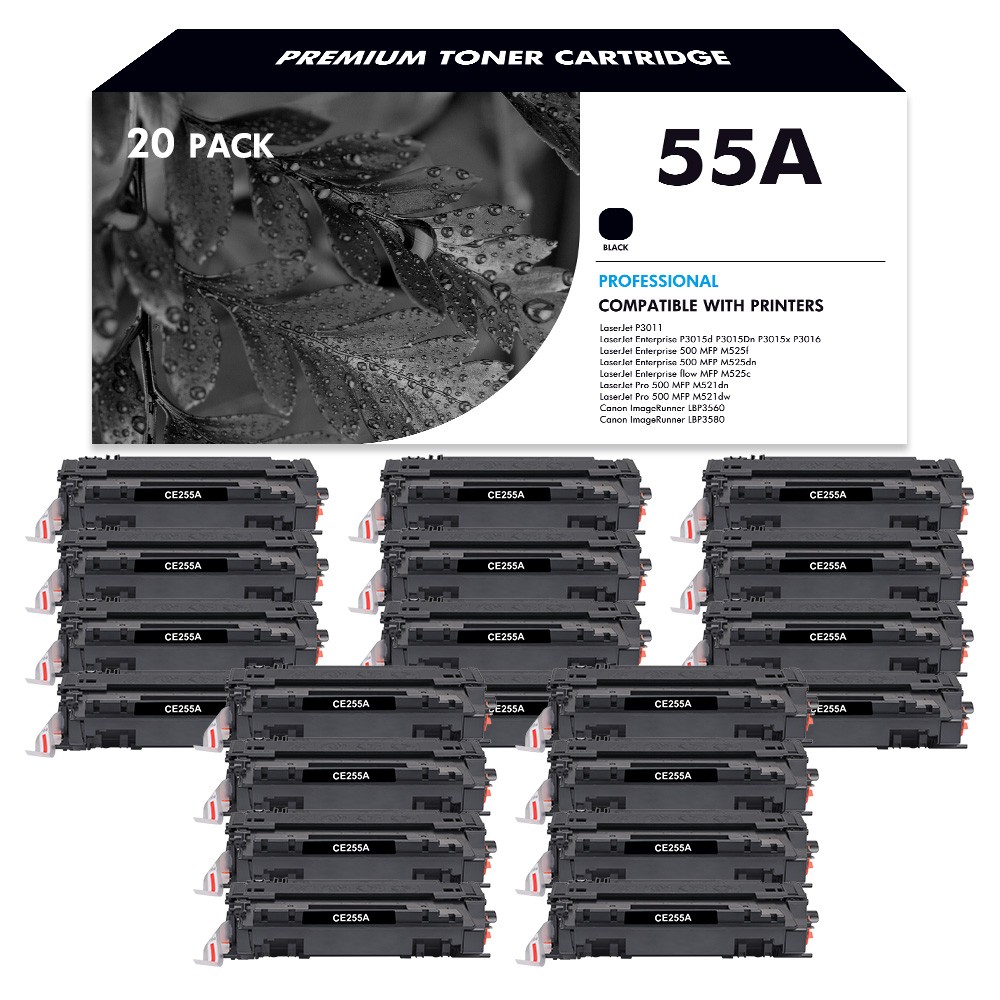 20PK CE255A 55A Toner for HP LaserJet Enterprise P3015 P3015d P3015dn MFP M521dn
