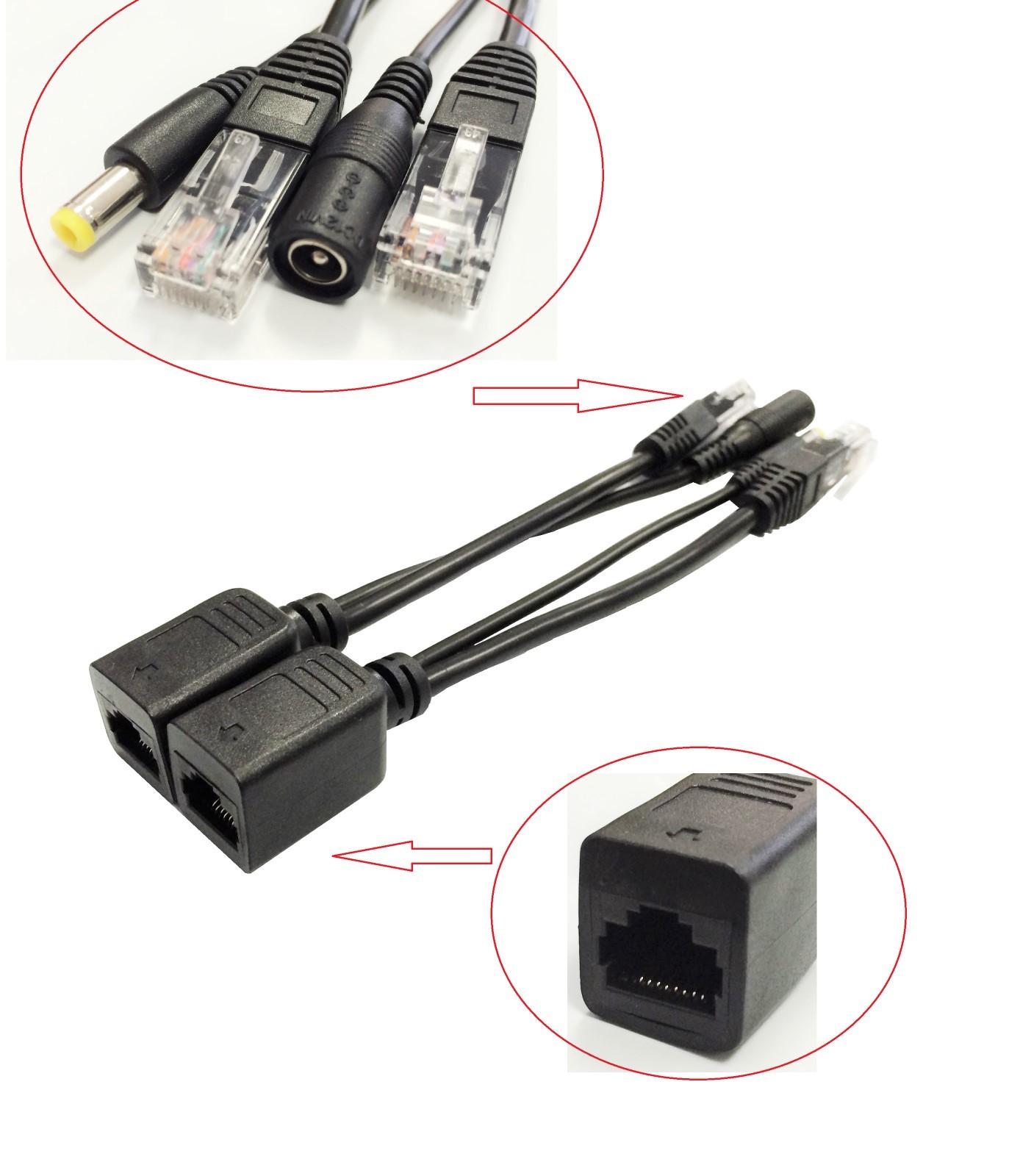 10 Pair IP Camera Power Over Ethernet Passive PoE Injector Splitter Cable RJ45 