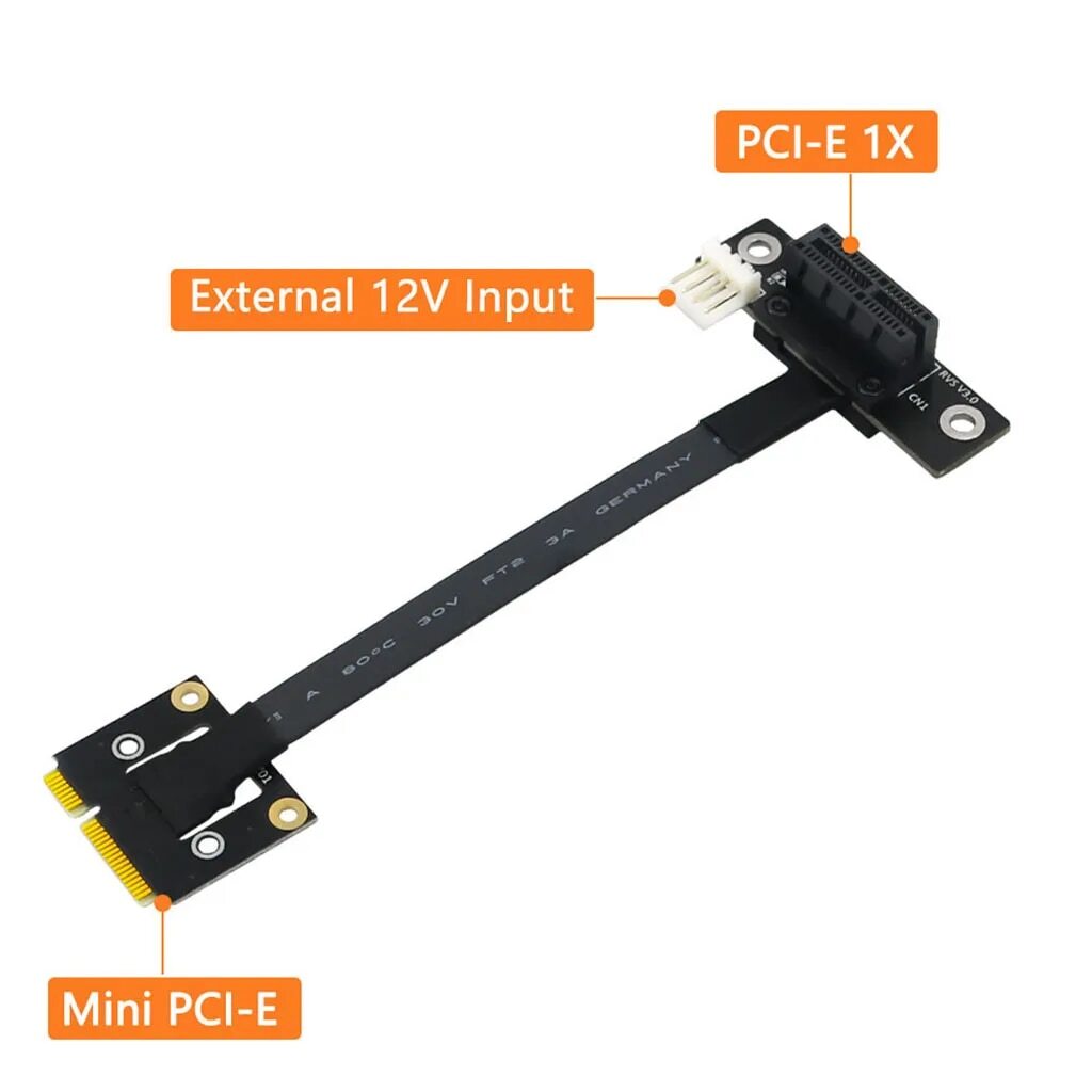 Adapter Cable Riser Extension 4P Power 270­° PCIe mPcie to PCI-E 1X 4X 8X 16X
