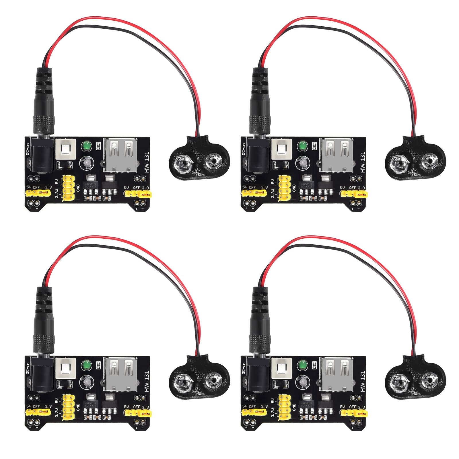 4pcs MB102 Solderless Breadboard Power Supply Module 3.3V/5V with 4pcs 9V Bat...