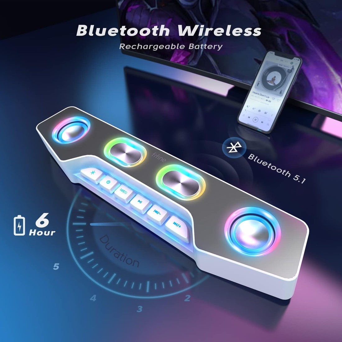 Fifine PC Speakers for Desktop, Bluetooth Computer Speakers Wireless for Gami...