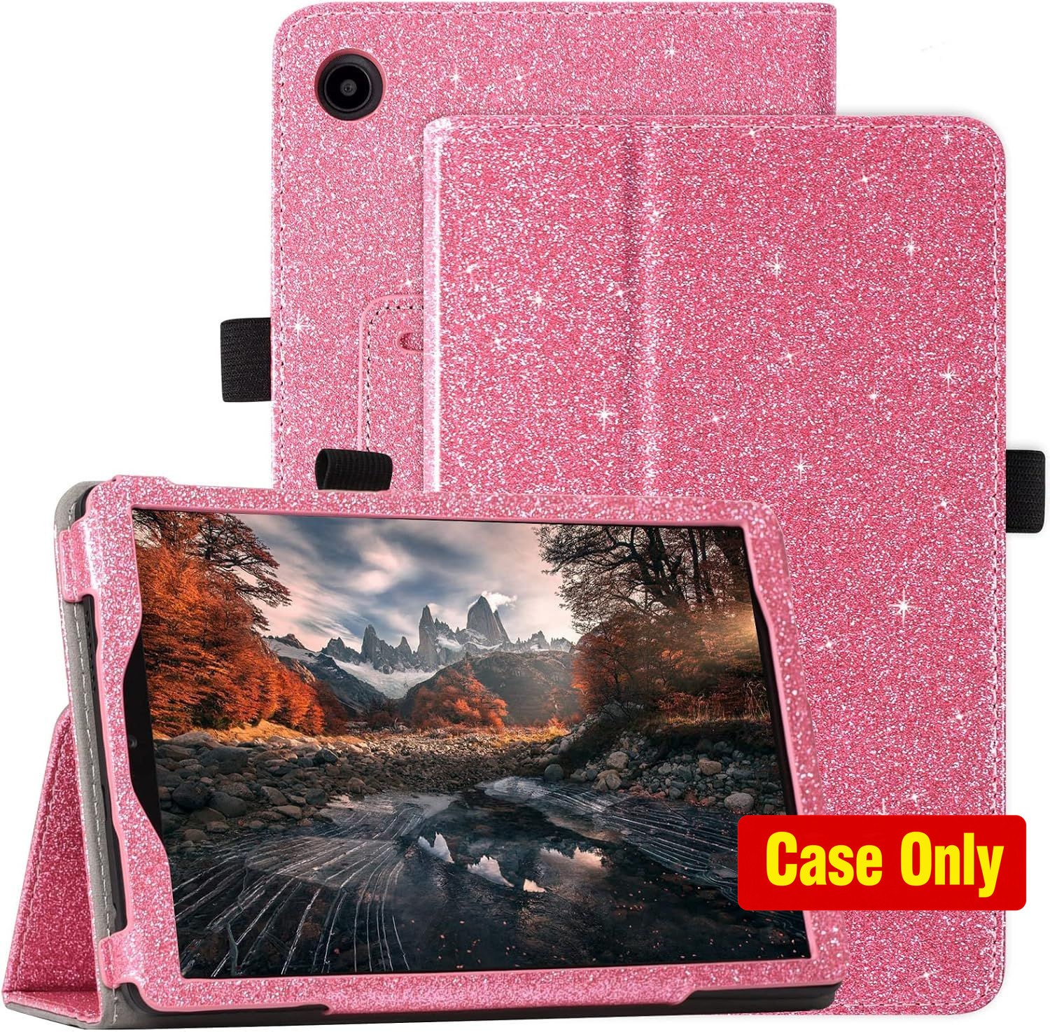 Case for TCL Tab 8, Plus - Glitter Pink Leather with Pencil Holder