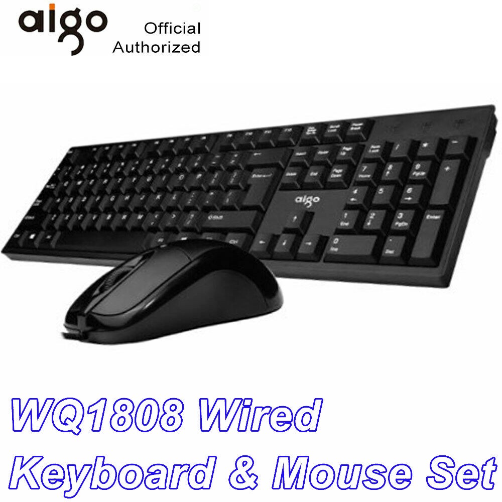 Computer Office Keyboard Wired USB 104 Keys & Mouse Combo Silent Set Black