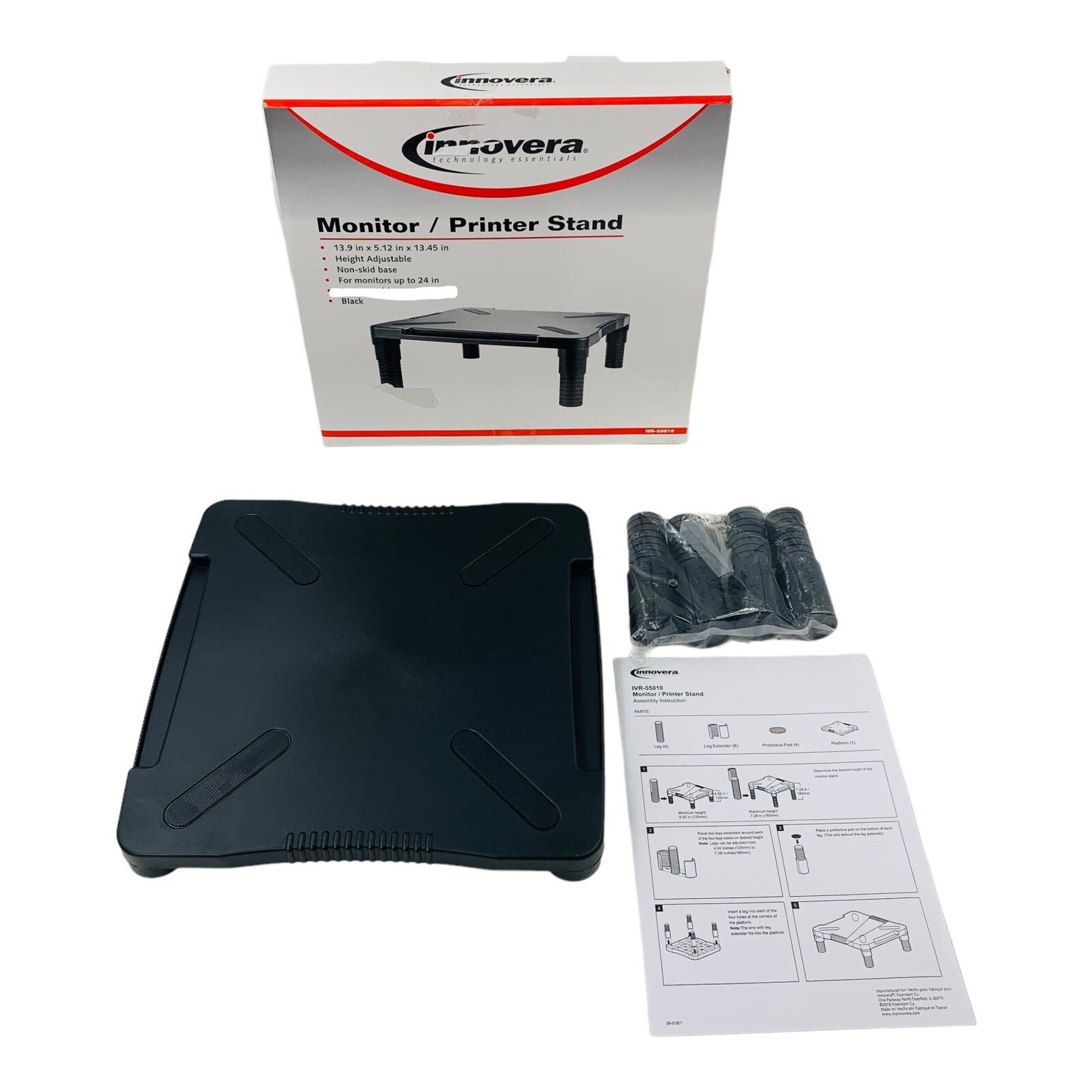 Innovera Monitor Stand Printer Stand Black 13.9" x 5.12" x 13.45"