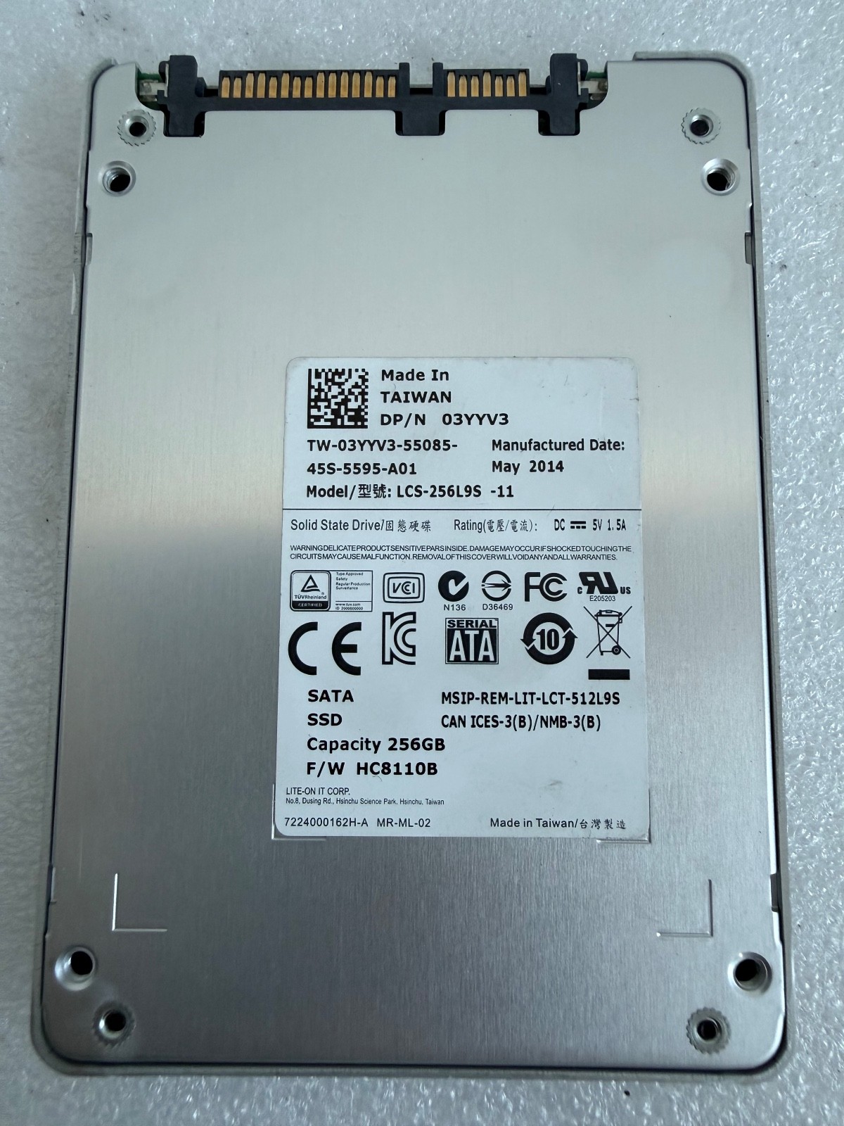 Lite-On 256GB SATA 2.5" SSD LCS-256L9S 03YYV3 Dell Internal Drive