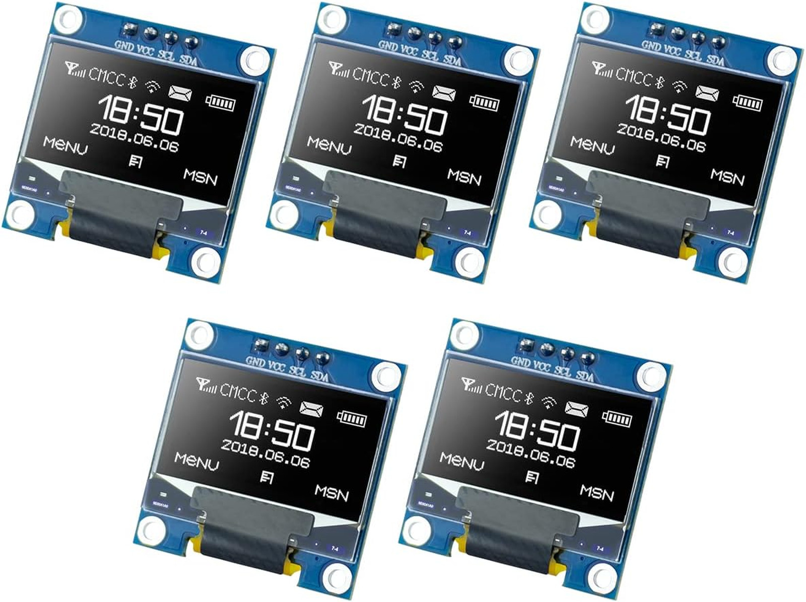 5 Pcs 0.96 Inch OLED I2C Display Module 128x64 Pixels SSD1306 Compact White
