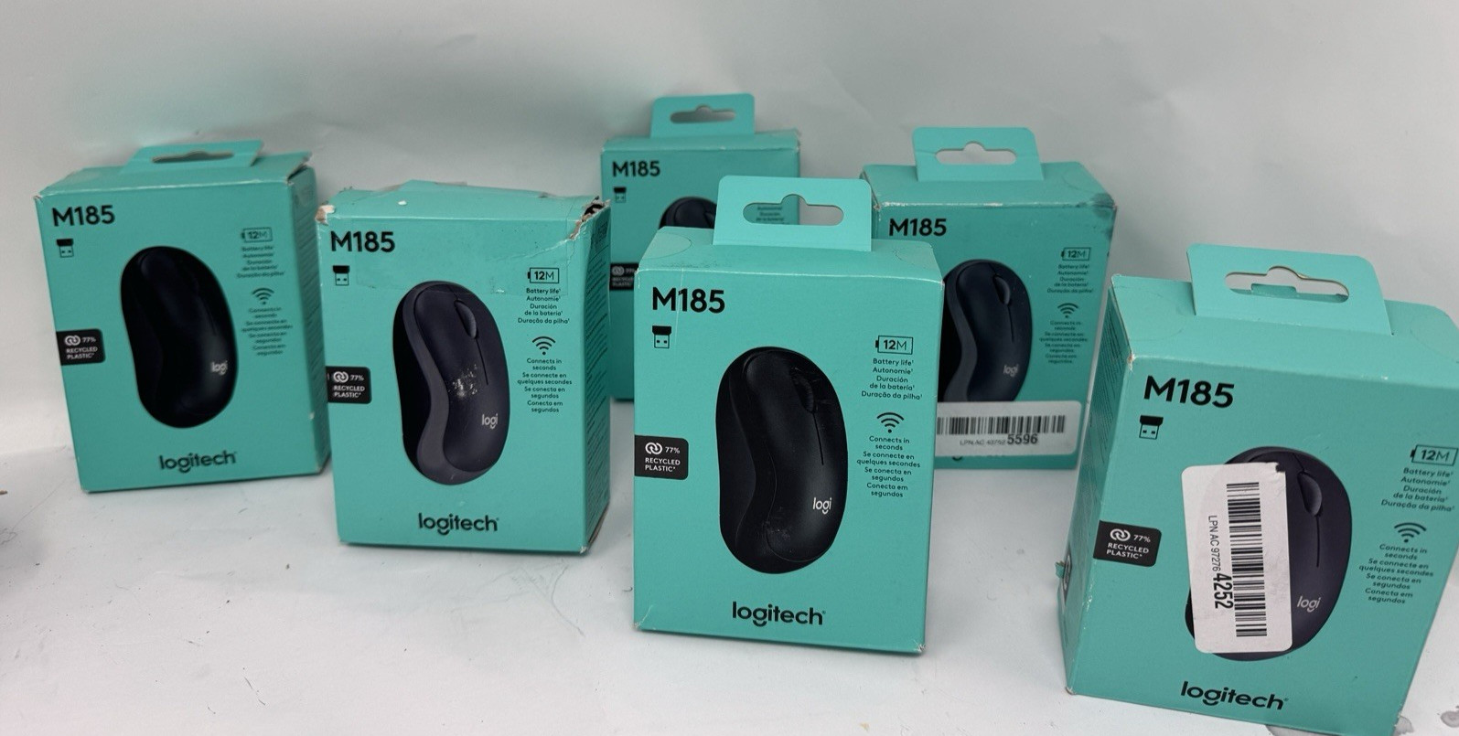Lot of 6 Logitech M185 Wireless Mouse 2.4GHz with USB Mini Receiver (6x)