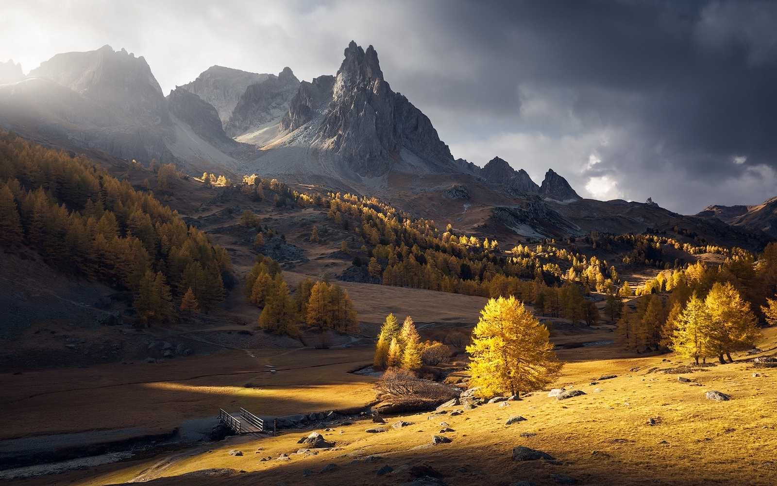Landscape nature mountains fall sunlight trees yellow Custom Gaming Mat Desk