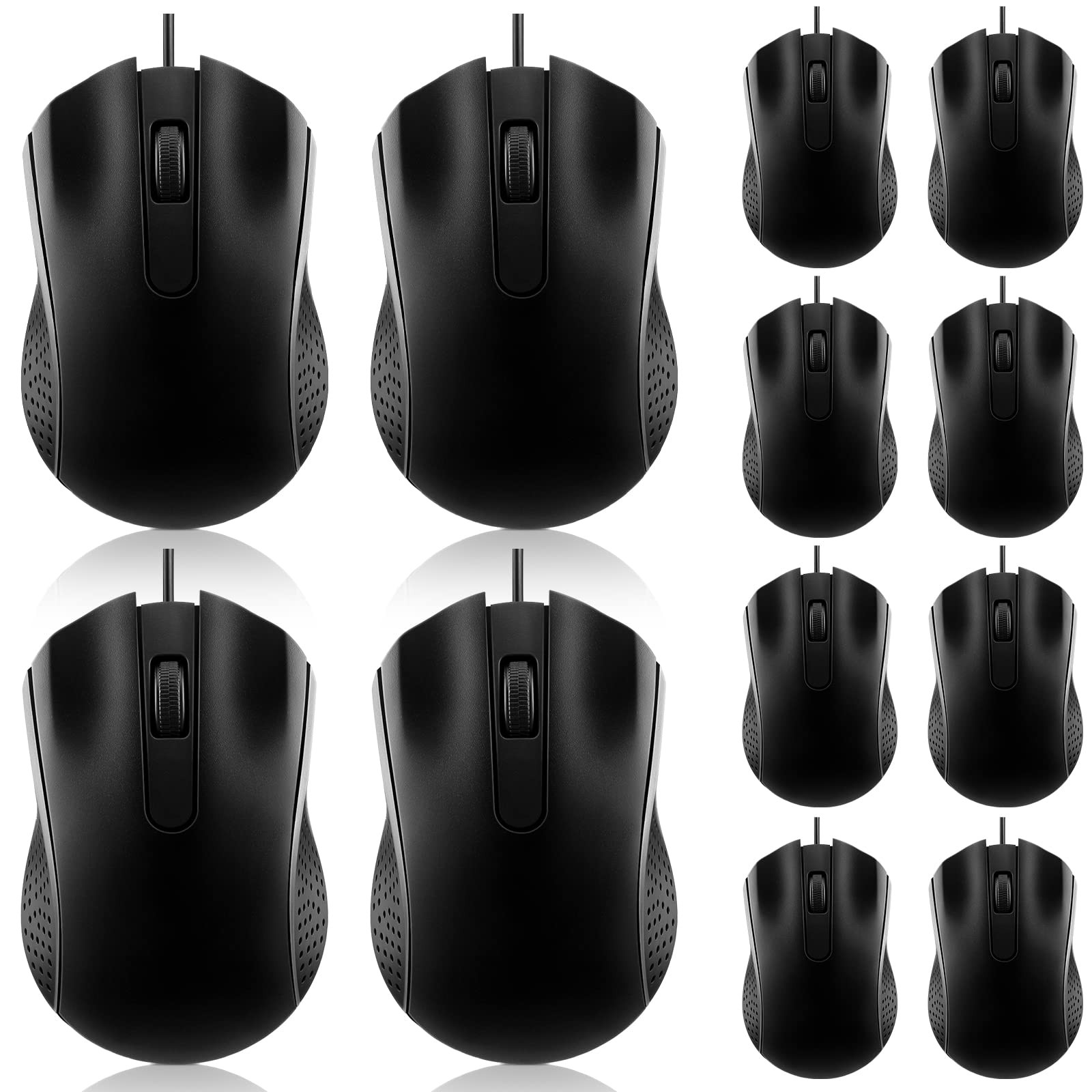 Hoteam 12 Pcs Wired Computer Mouse Bulk Cord USB Mice Black