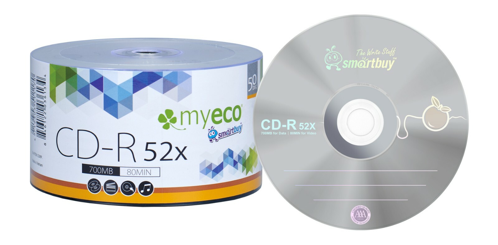 50 Pack MyEco CD-R CDR 52X 700MB 80Min Economy Logo Blank Recordable Media Disc