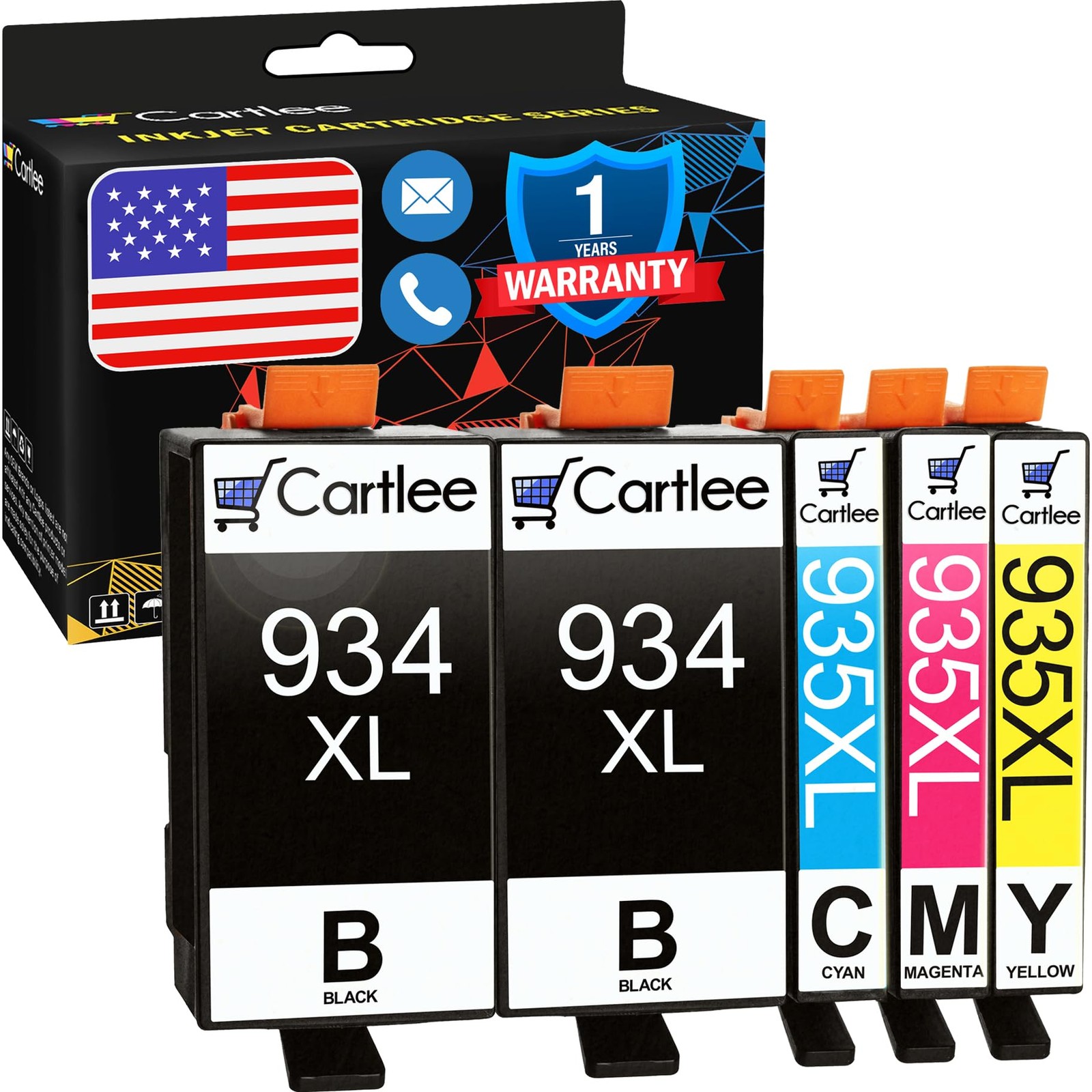 Cartlee 5 Pack Compatible Ink Cartridges for HP 934XL 935XL OfficeJet Pro 6830
