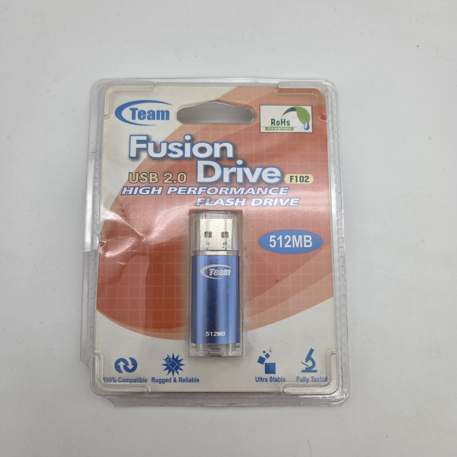 TEAM Group USB 2.0 Fusion Drive F102 High Performance 512MB Flash Drive Blue NOS