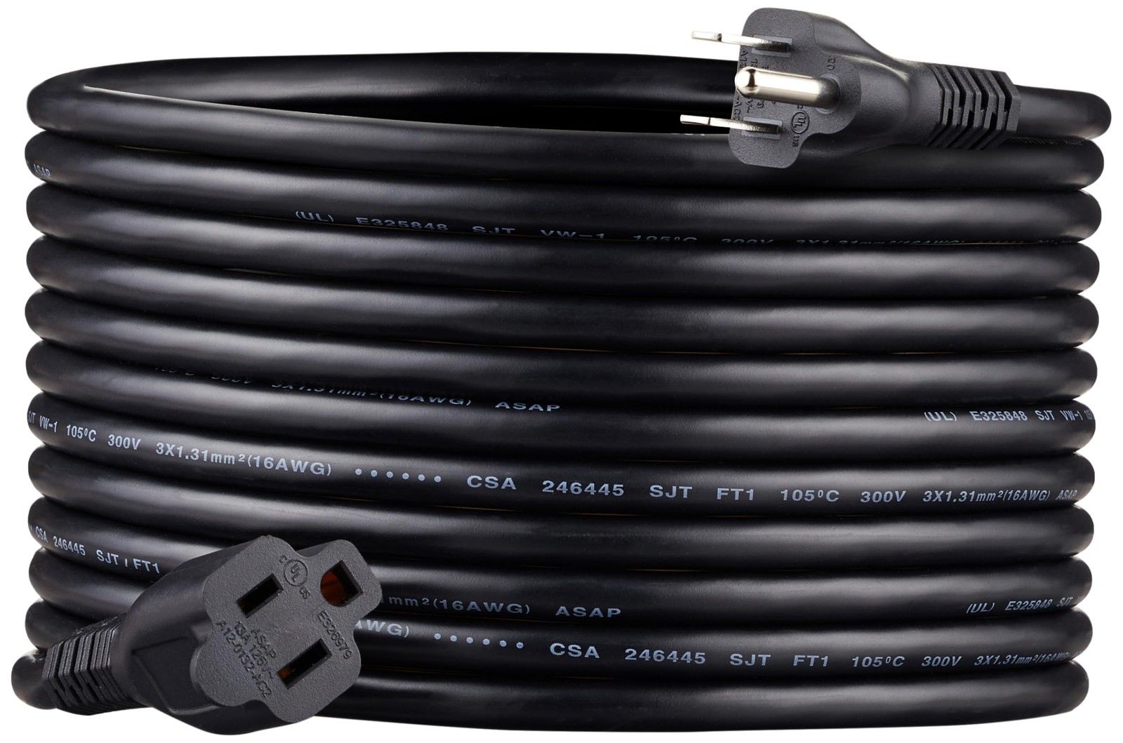 Amazon Basics Extension Cord 3 Prong Outlet Extender 13A 125V 16 AWG 20ft Black