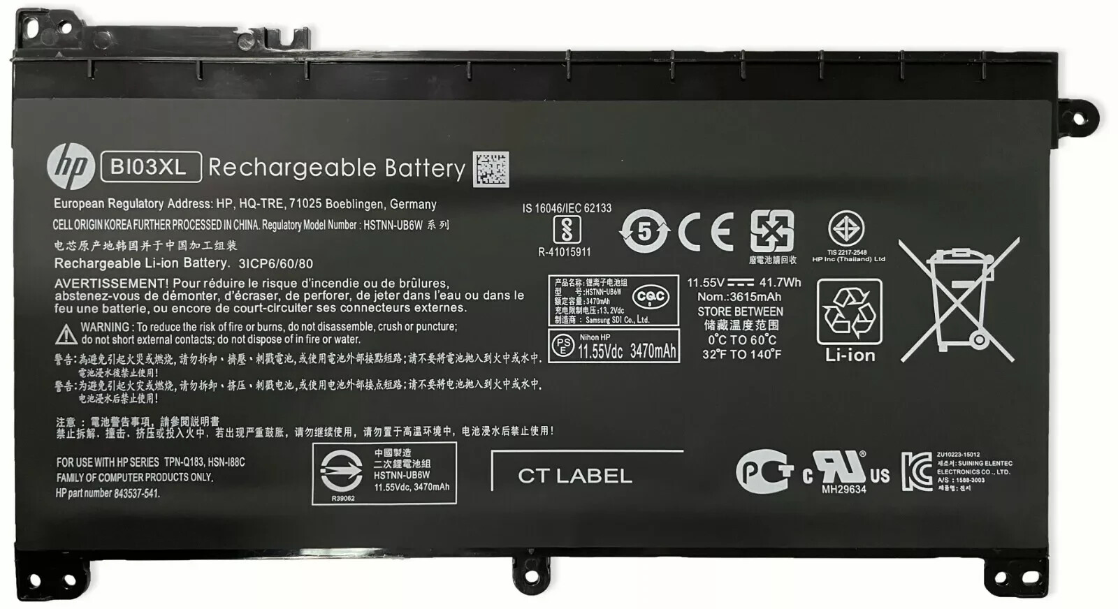 Original B103XL Battery For HP 843537-541 844203-850 BI03XL HSTNN-UB6W TP