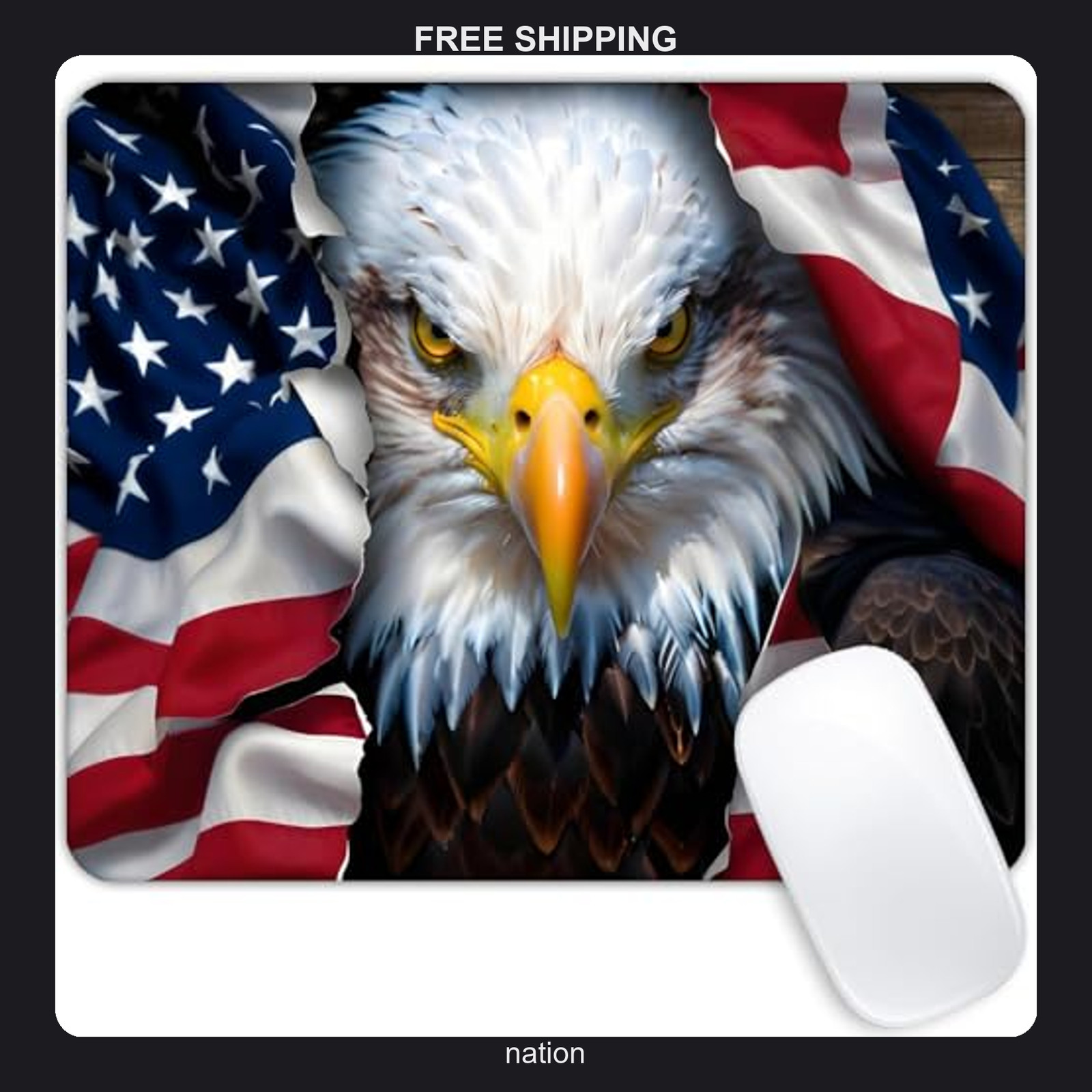 American Eagle Flag Mouse Pad Customizable Non-Slip Rubber Base 9.5x7.9 inches