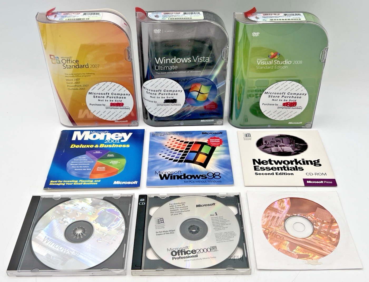 MICROSOFT OFFICE 2007, VISTA ULTIMATE, VISUAL STUDIO 2008, MONEY 2001 & MORE