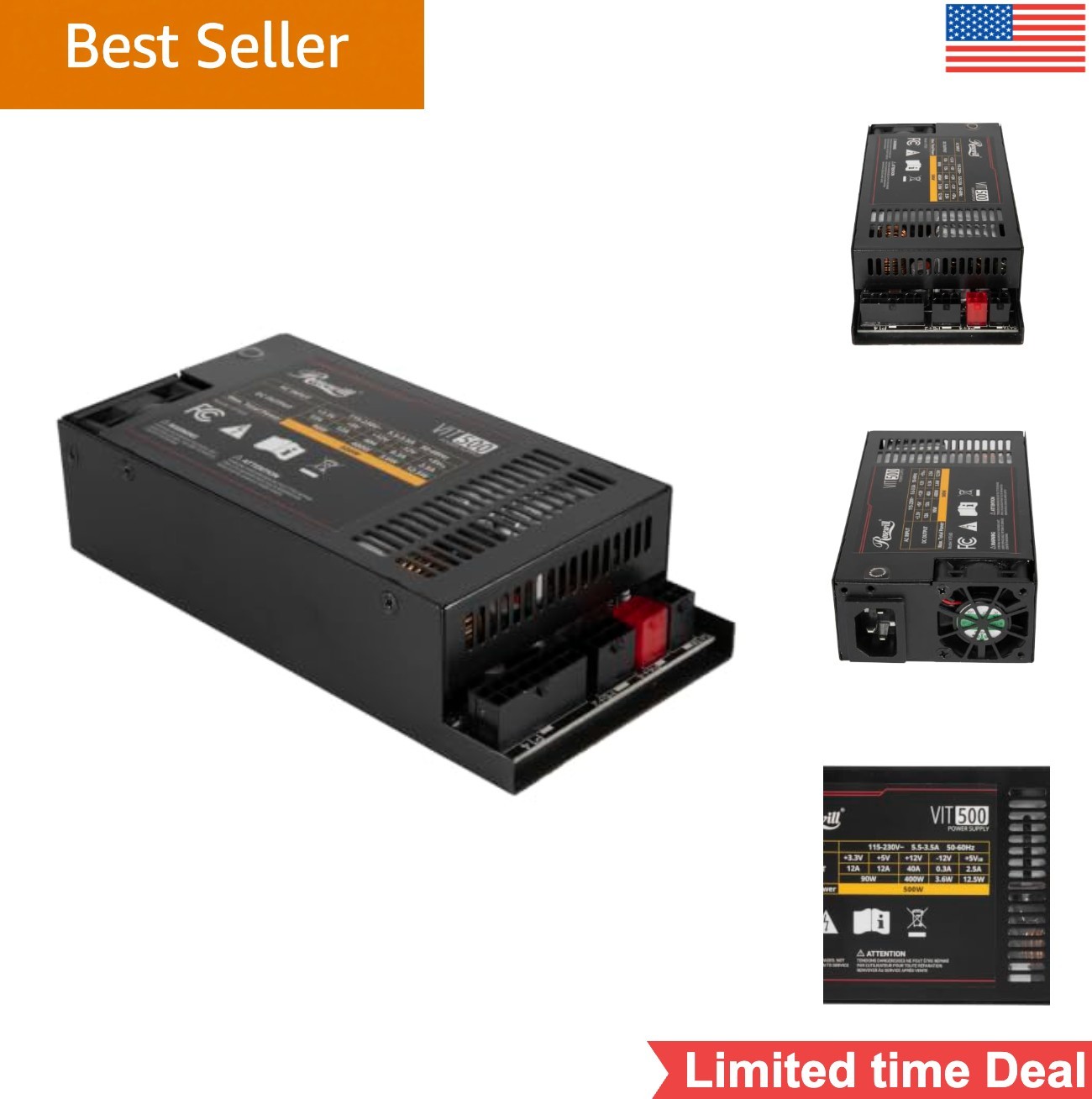 500W Flex ATX Mini ITX Fully Modular Power Supply Active PFC 40mm Fan For NAS