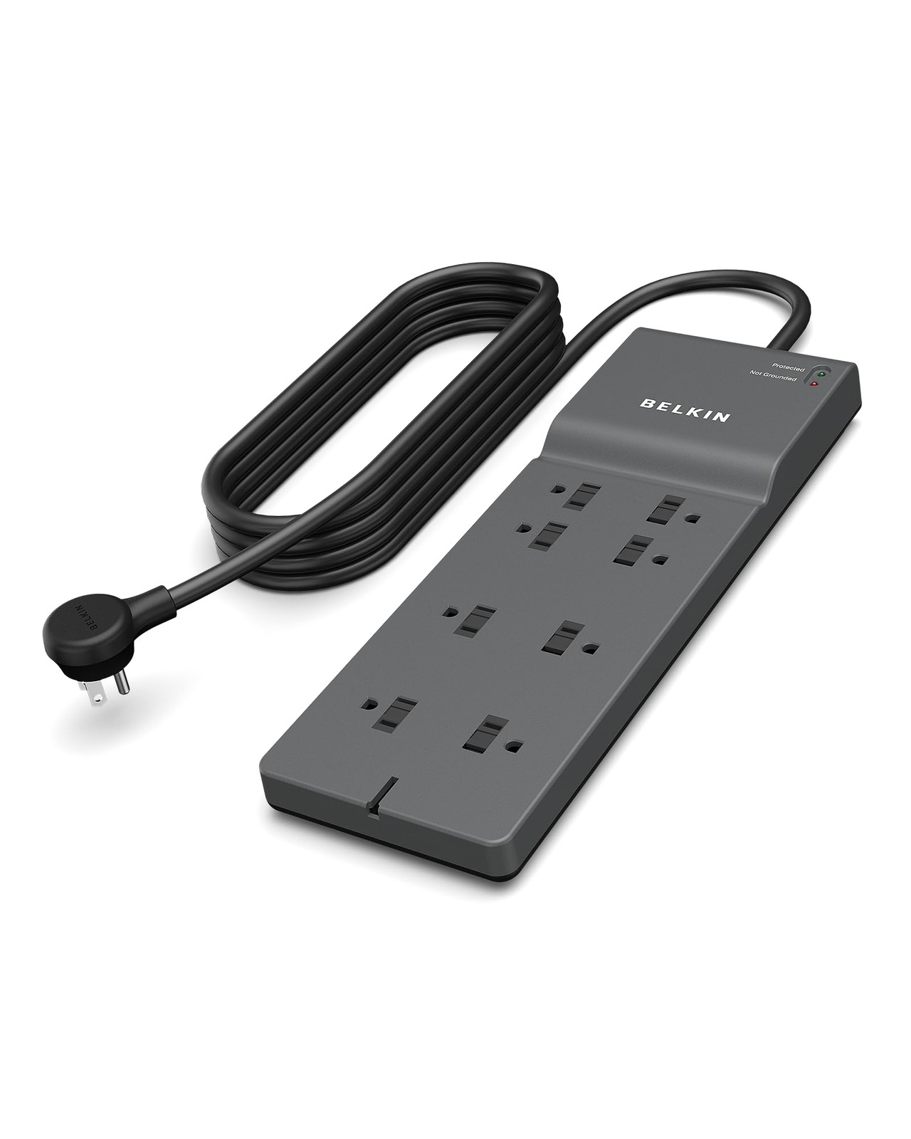 Belkin, 8-Outlet Surge Protector w/ 8 AC Outlets & 8ft Long Flat 8', Gray