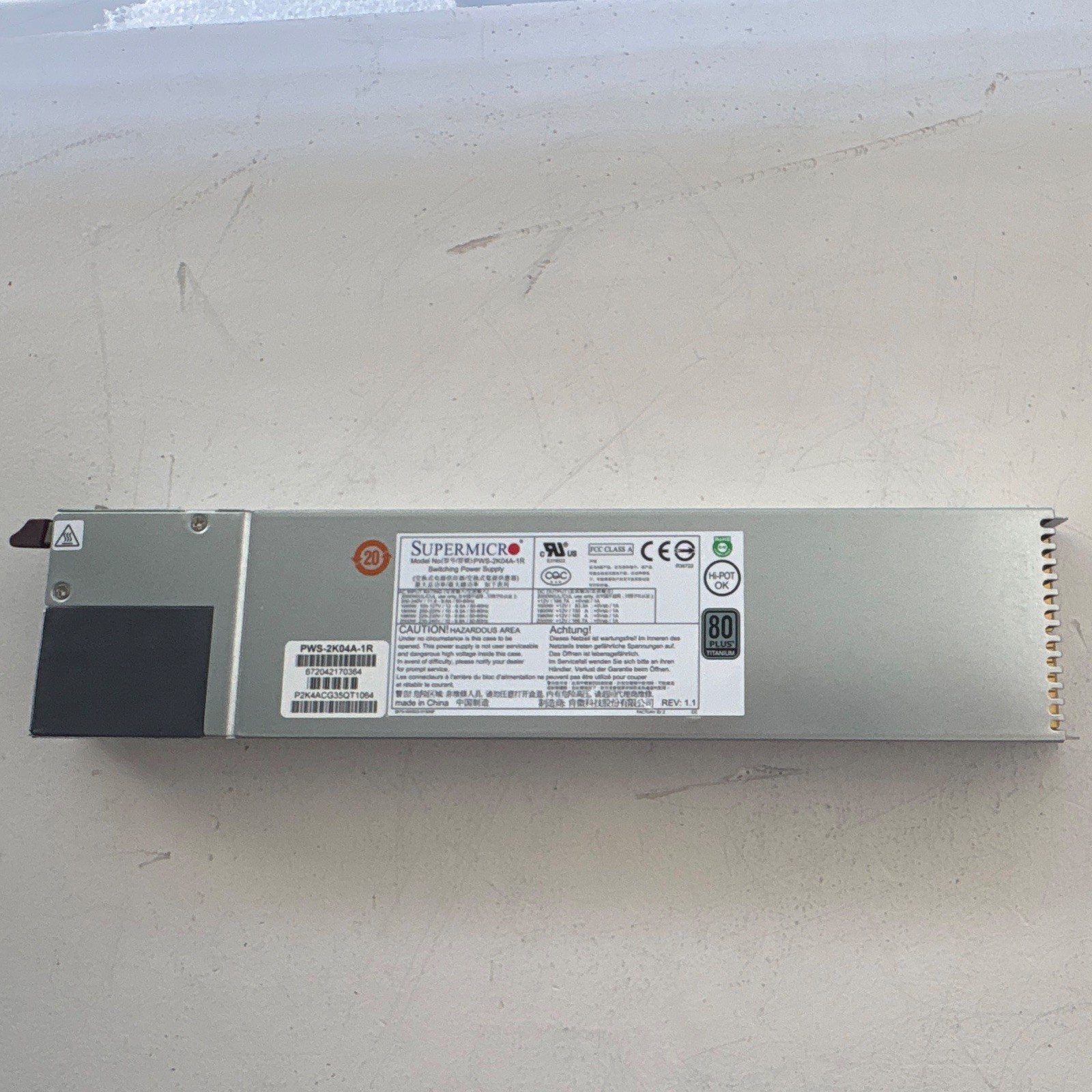 Supermicro PWS-2K04A-1R 2000W 1U Switching Power Supply, 24-Pin