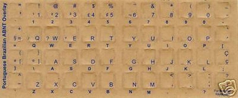 Portuguese Keyboard Stickers Reverse Print Blue Letters