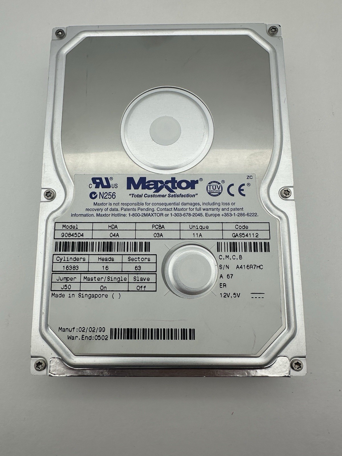 MAXTOR Hard Drive N256 Model 90845D4 Untested