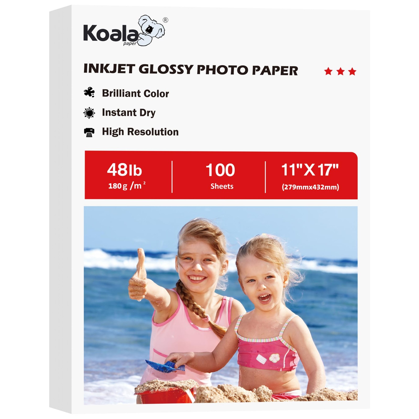100 PCS Glossy Inkjet Photo Paper 11x17 Inch 48lb 180GSM Professional Dye