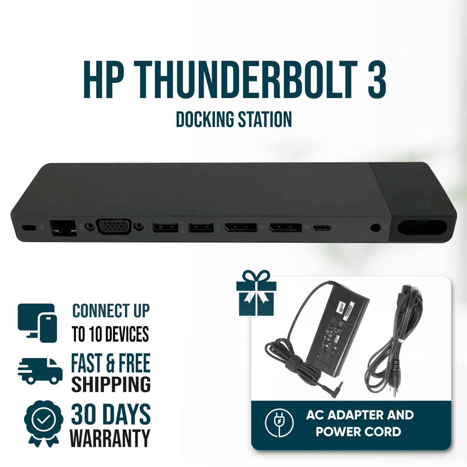 HP Elite Thunderbolt 3 USB-C Docking Station Port Replicator 841830-001 w/65W AC