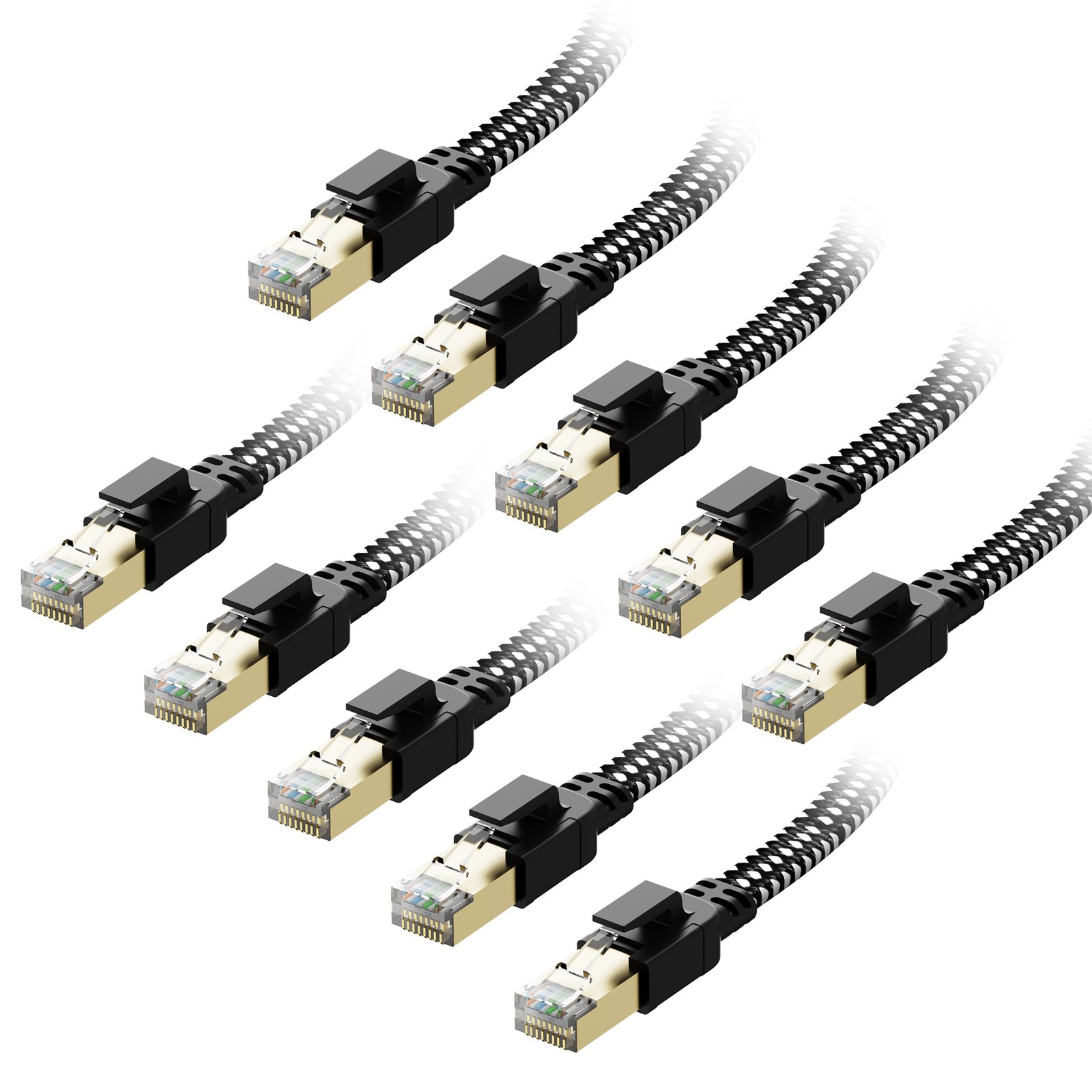 Braided Cat 8 Ethernet Cable 40Gbps 2000MHz Flat RJ45 Network Indoor 3ft 10PCS