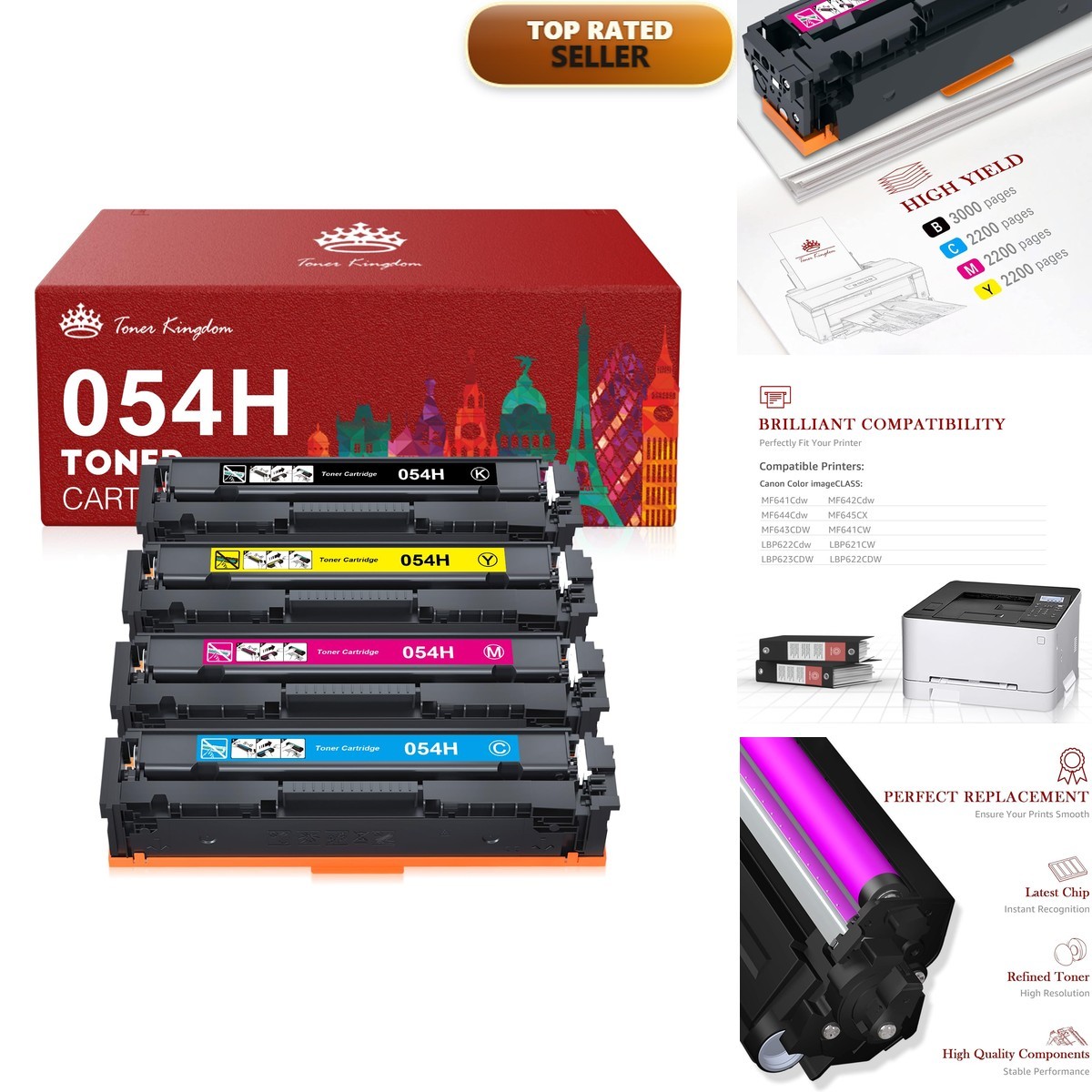Toner Kingdom Compatible Toner Cartridge for Canon 054/054H 4 Pack
