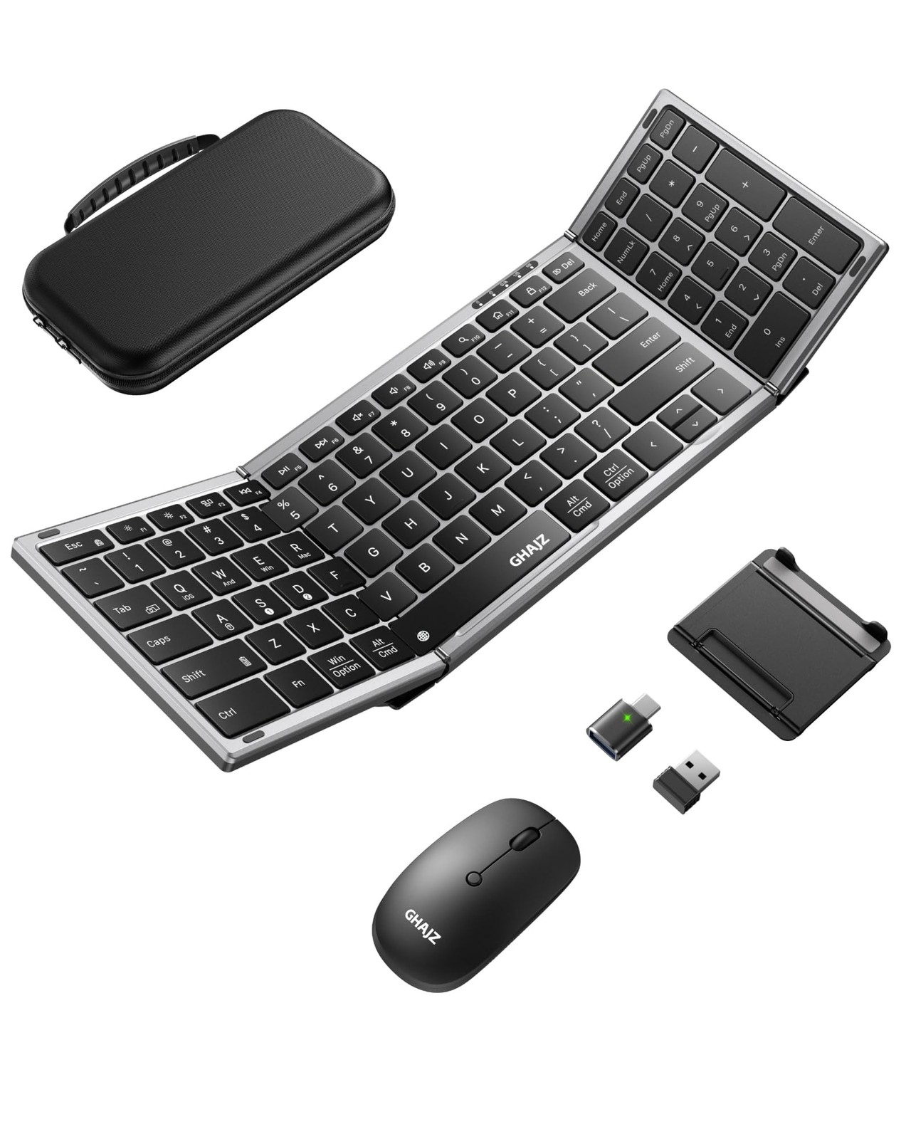 Ghajz Portable Foldable Keyboard and Mouse Combo, Bluetooth×2+USB A+USB C4 in...