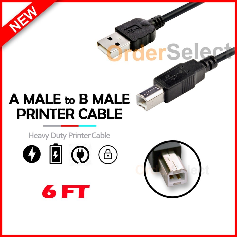USB Printer Cable Adapter Type A Male to Type B Male PC Laptop Computer Cord