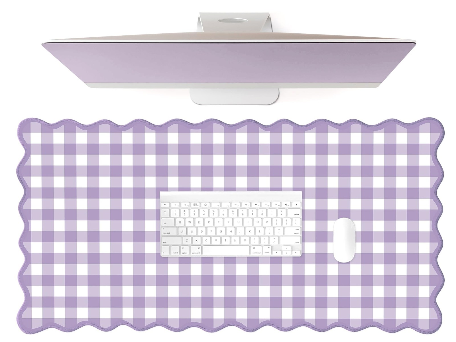 Large Mouse Pad 31" X 15.7" Purple Checkered Gingham - Cute Pastel Desk Decor