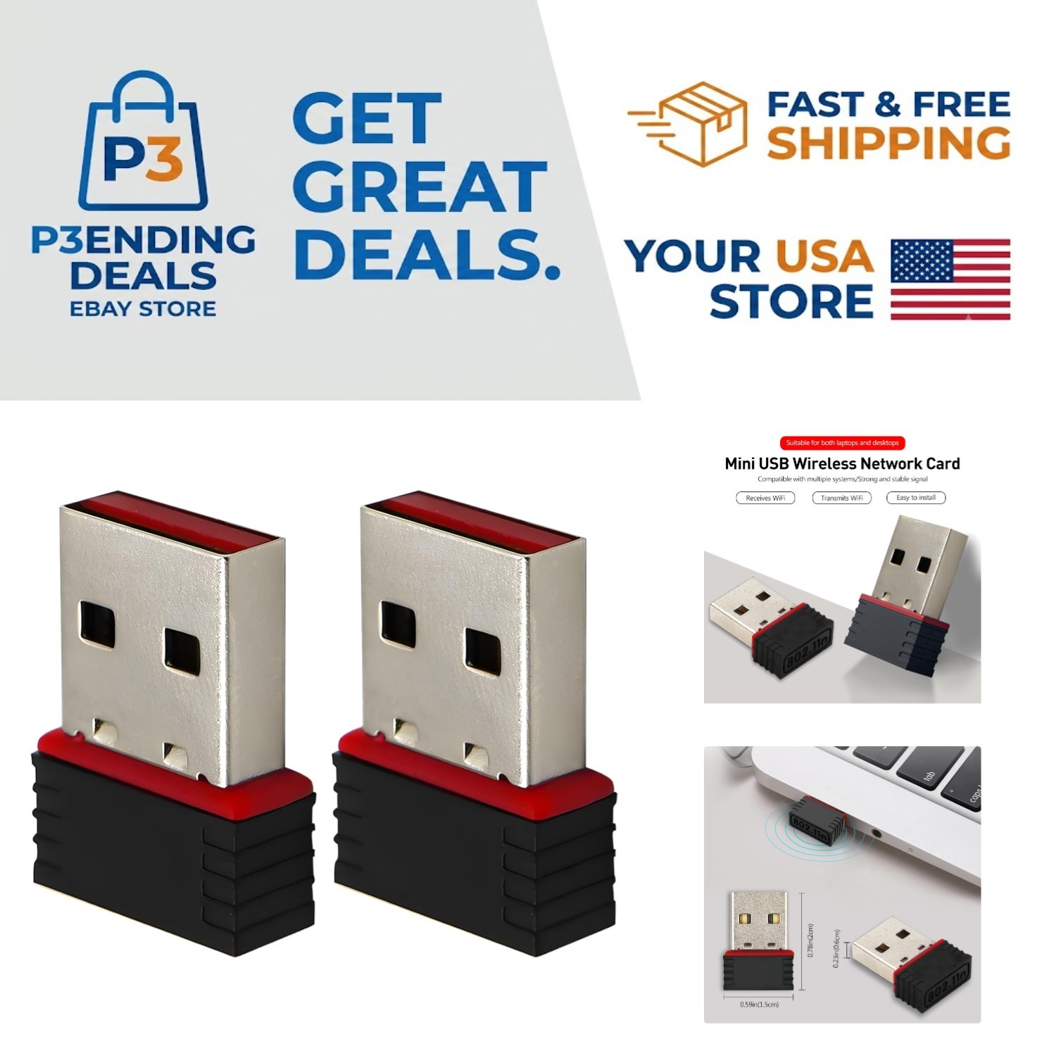 150Mbps USB WiFi Adapter - 2 Pack, Plug & Play for Windows 10, No Driver Needed