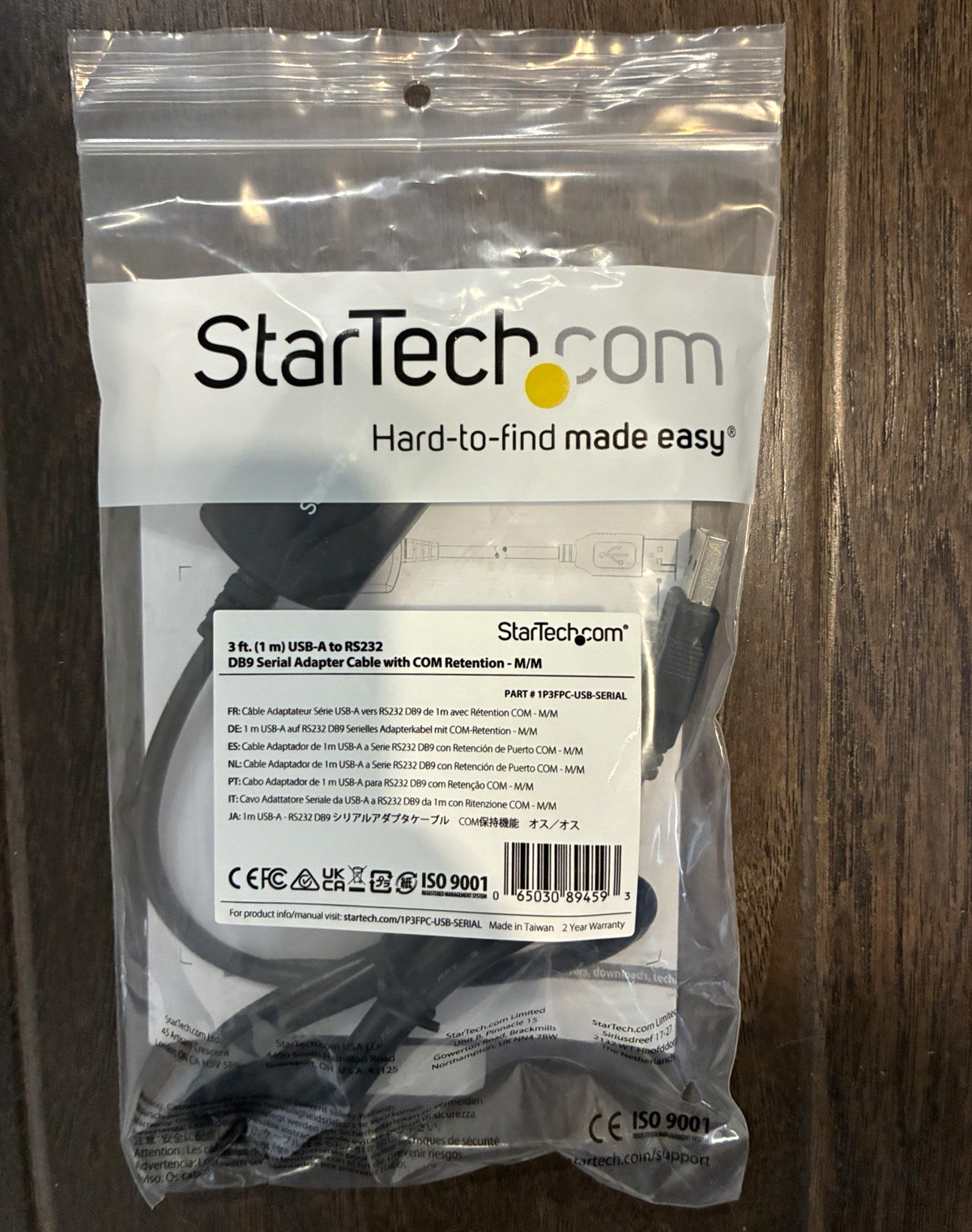 StarTech.com 3ft USB-A to RS232 DB9 Serial Adapter Cable Screw Lock M/M