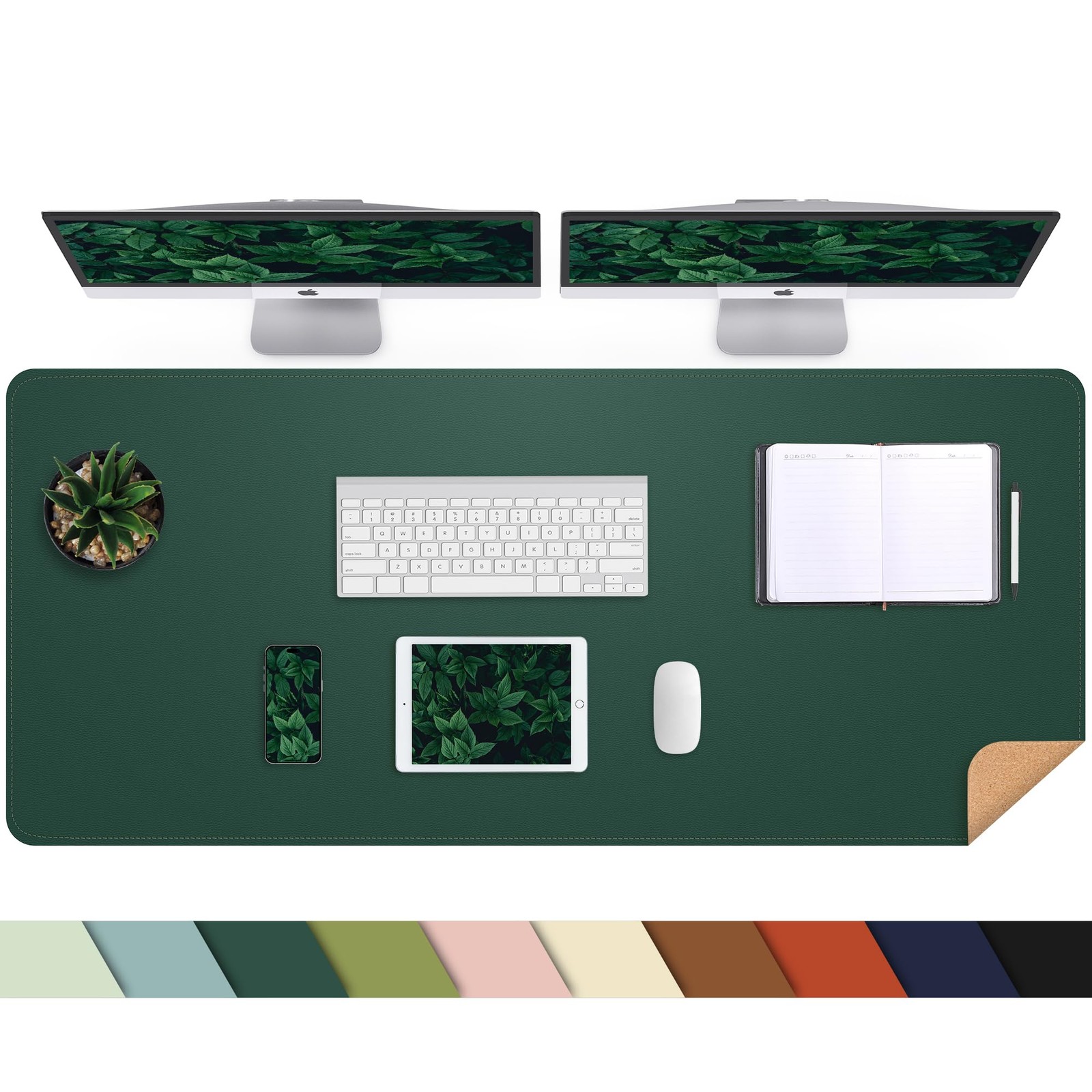 Cork Desk Mat 47x23.6 Inch DualSided Natural Cork Leather Pad Dark Green